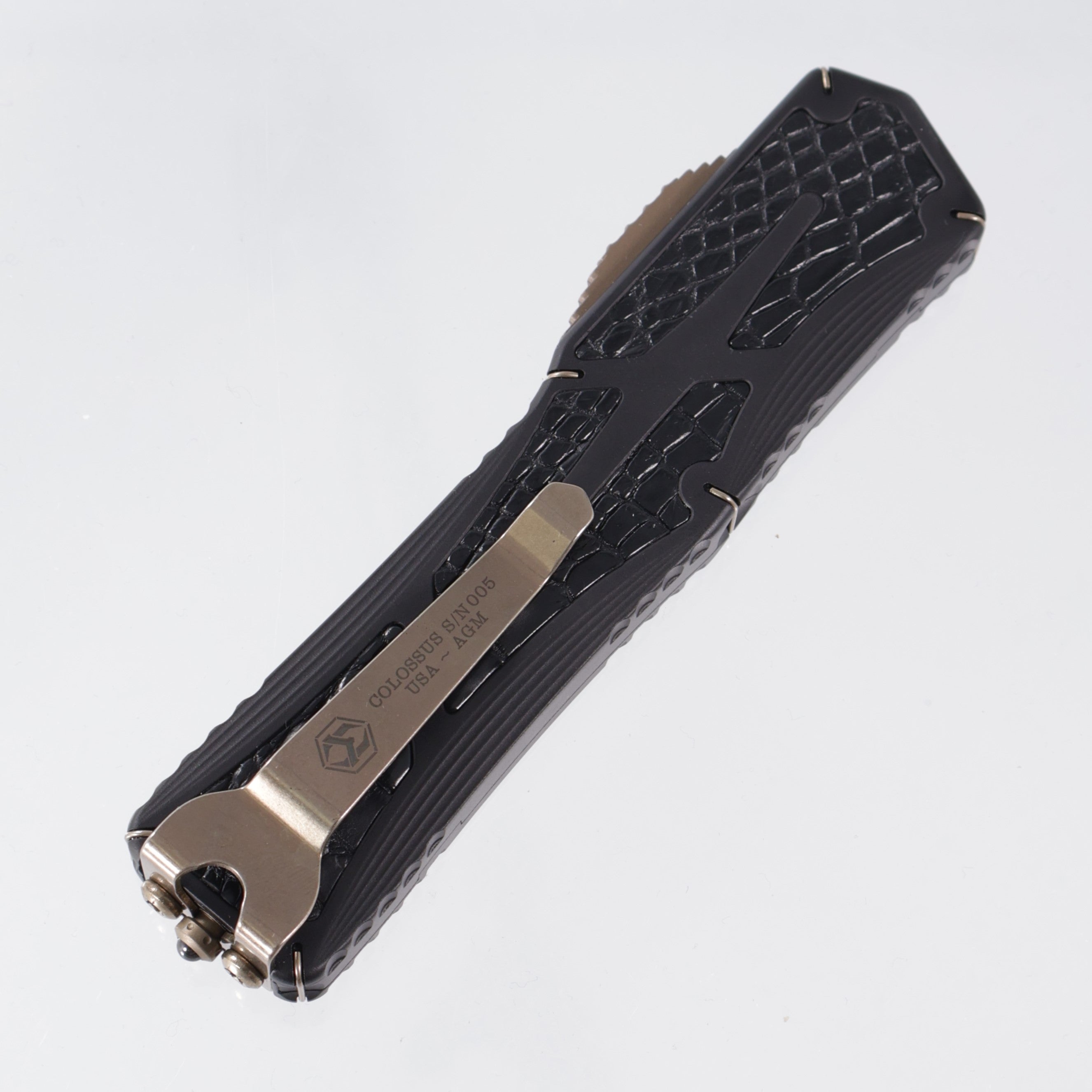 Heretic Colossus Custom - Black Aluminum w/ Crocodile Inlays & Bronzed Hardware - High Polish Bronzed M390