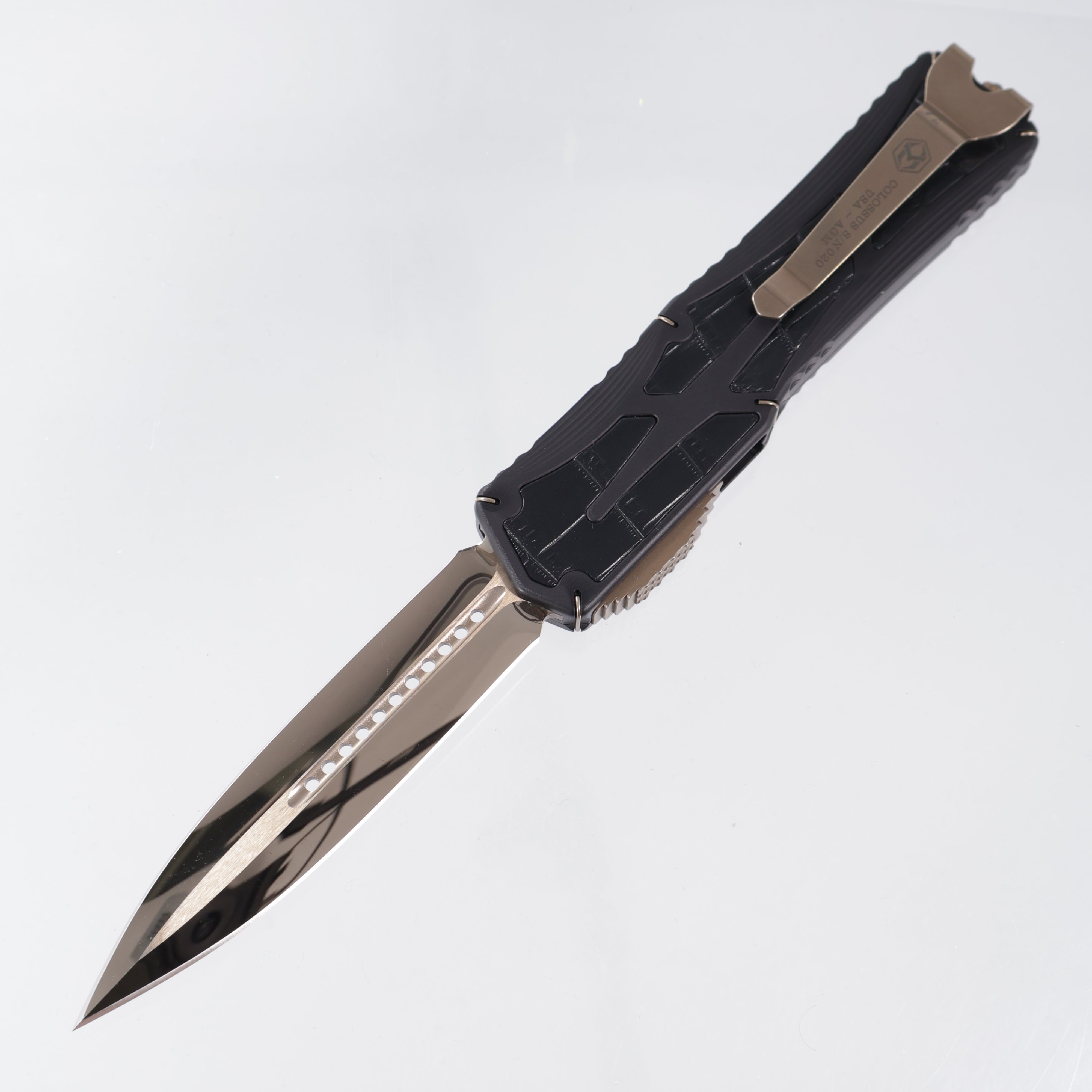 Heretic Colossus Custom - Black Aluminum w/ Crocodile Inlays & Bronzed Hardware - Cracked Ice Bronzed M390