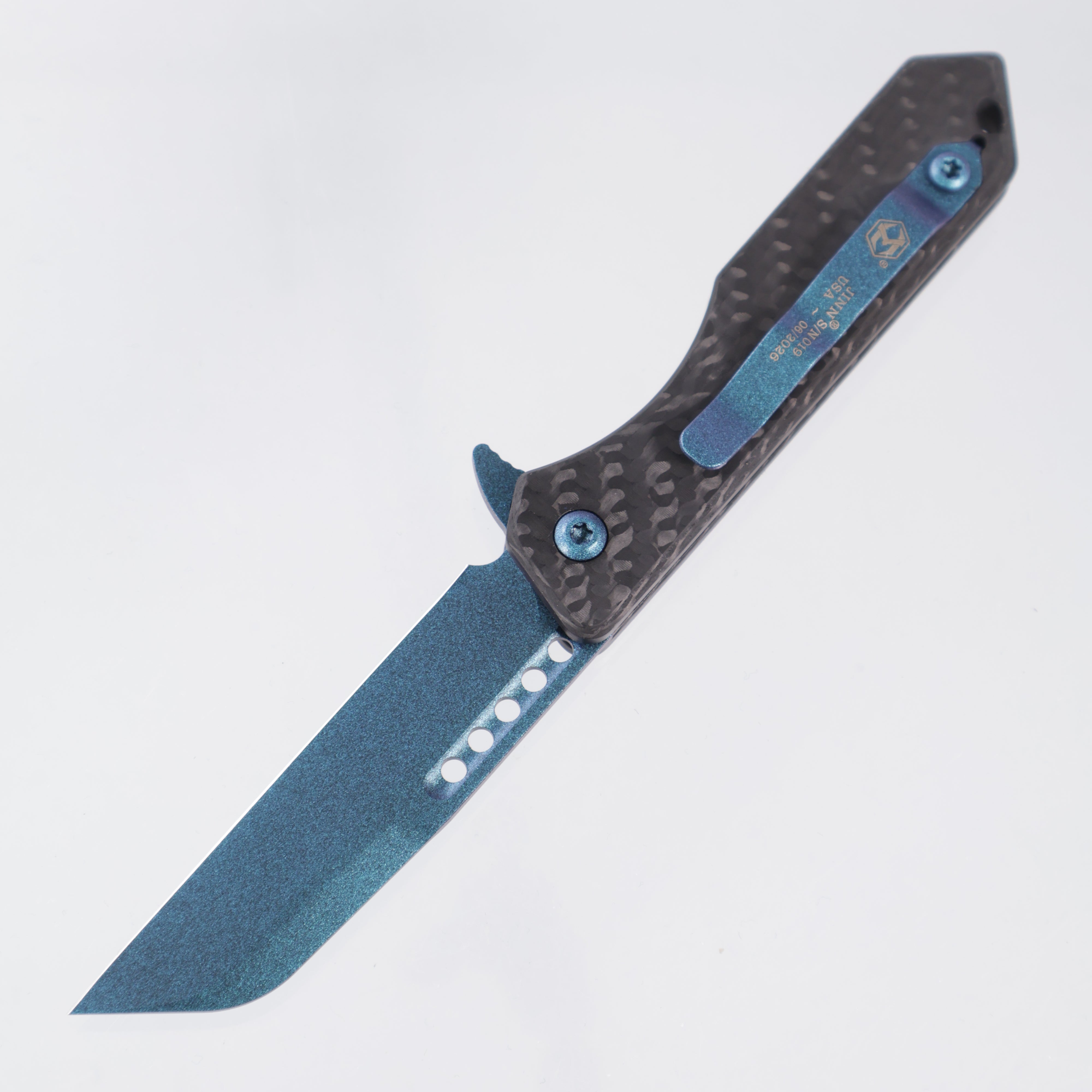 Heretic Jinn Manual - Carbon Fiber Scales - Metallic Teal Cerakote Magnacut - H213-MT-CF