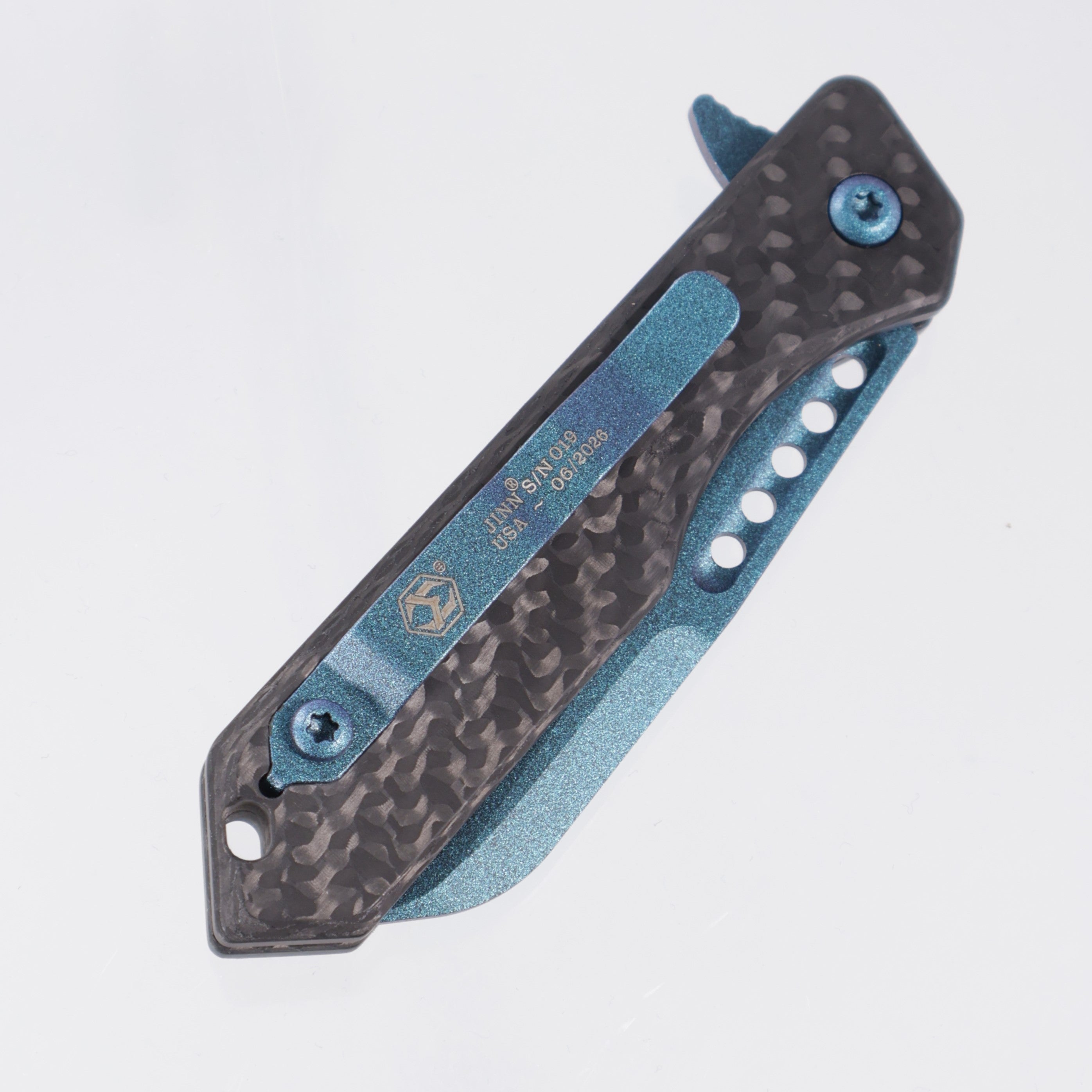 Heretic Jinn Manual - Carbon Fiber Scales - Metallic Teal Cerakote Magnacut - H213-MT-CF
