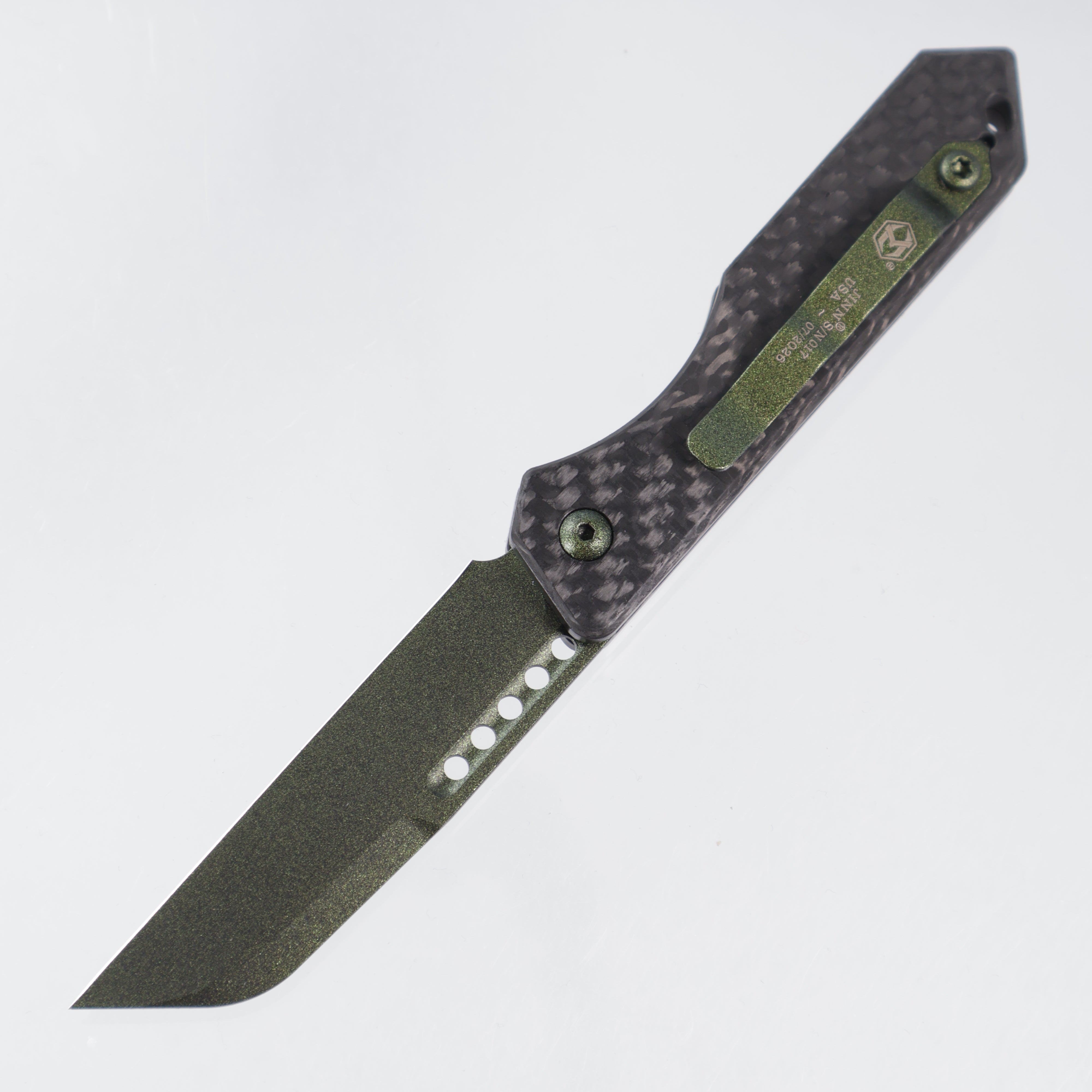 Heretic Jinn Auto - Carbon Fiber Scales - Metallic Green Cerakote Magnacut - H113-MG-CF