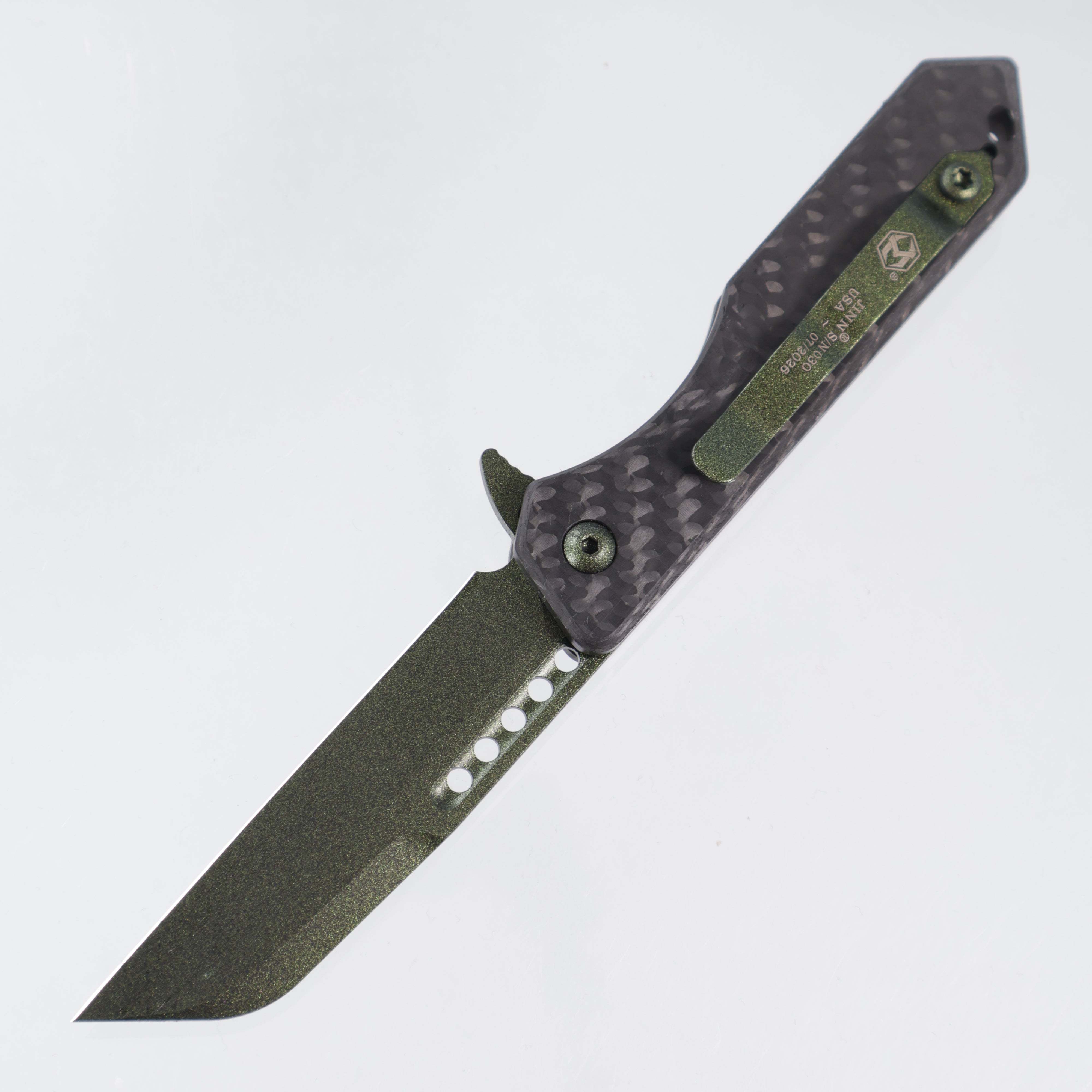 Heretic Jinn Manual - Carbon Fiber Scales - Metallic Green Cerakote Magnacut - H213-MG-CF