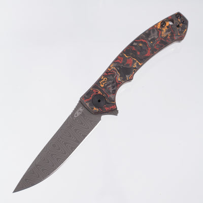 Zero Tolerance ZT 0450CFDAMS - Vegas Forge Damascus - Red & Orange Marbled Multi Carbon - Titanium Framelock - 0450CFDAMS0460