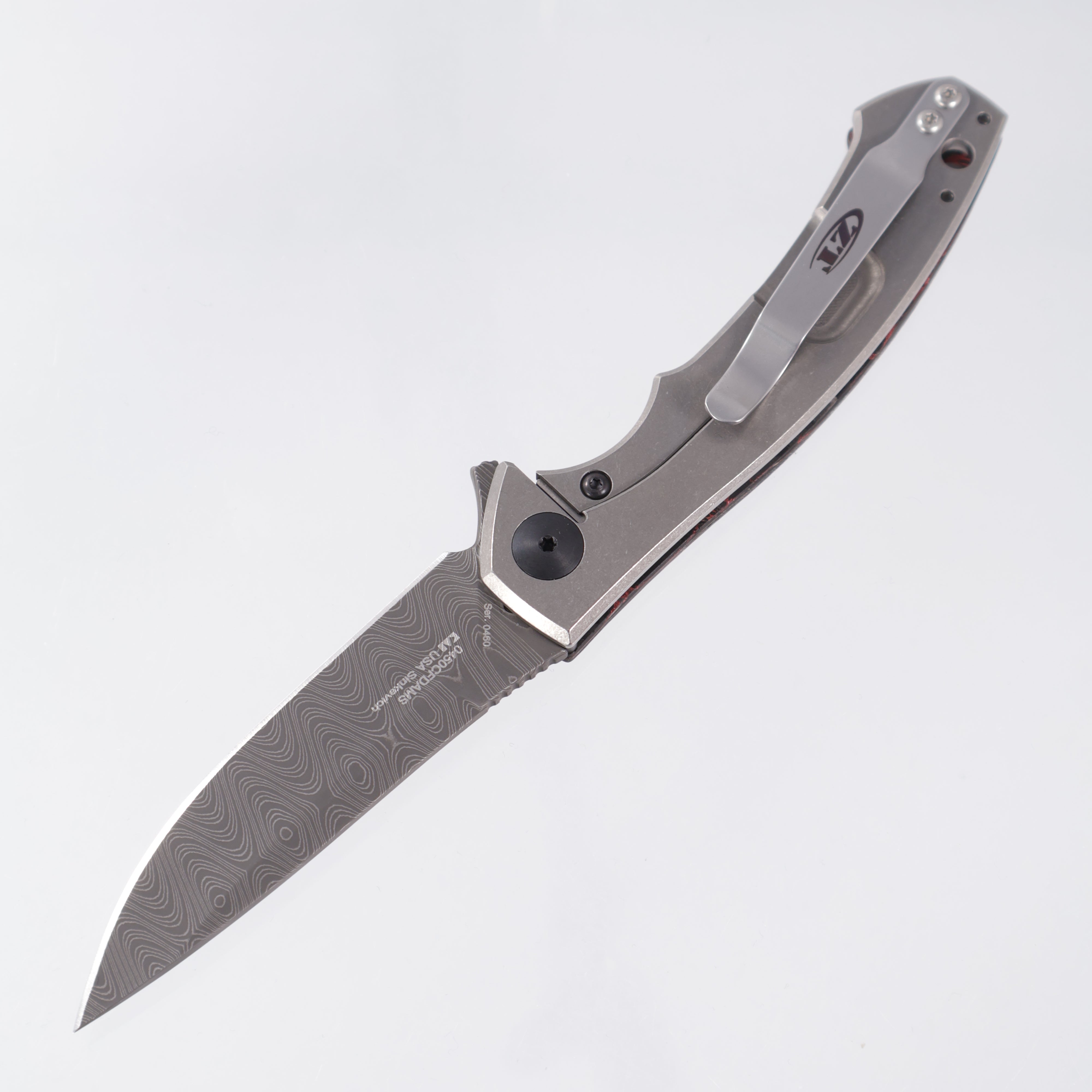 Zero Tolerance ZT 0450CFDAMS - Vegas Forge Damascus - Red & Orange Marbled Multi Carbon - Titanium Framelock - 0450CFDAMS0460