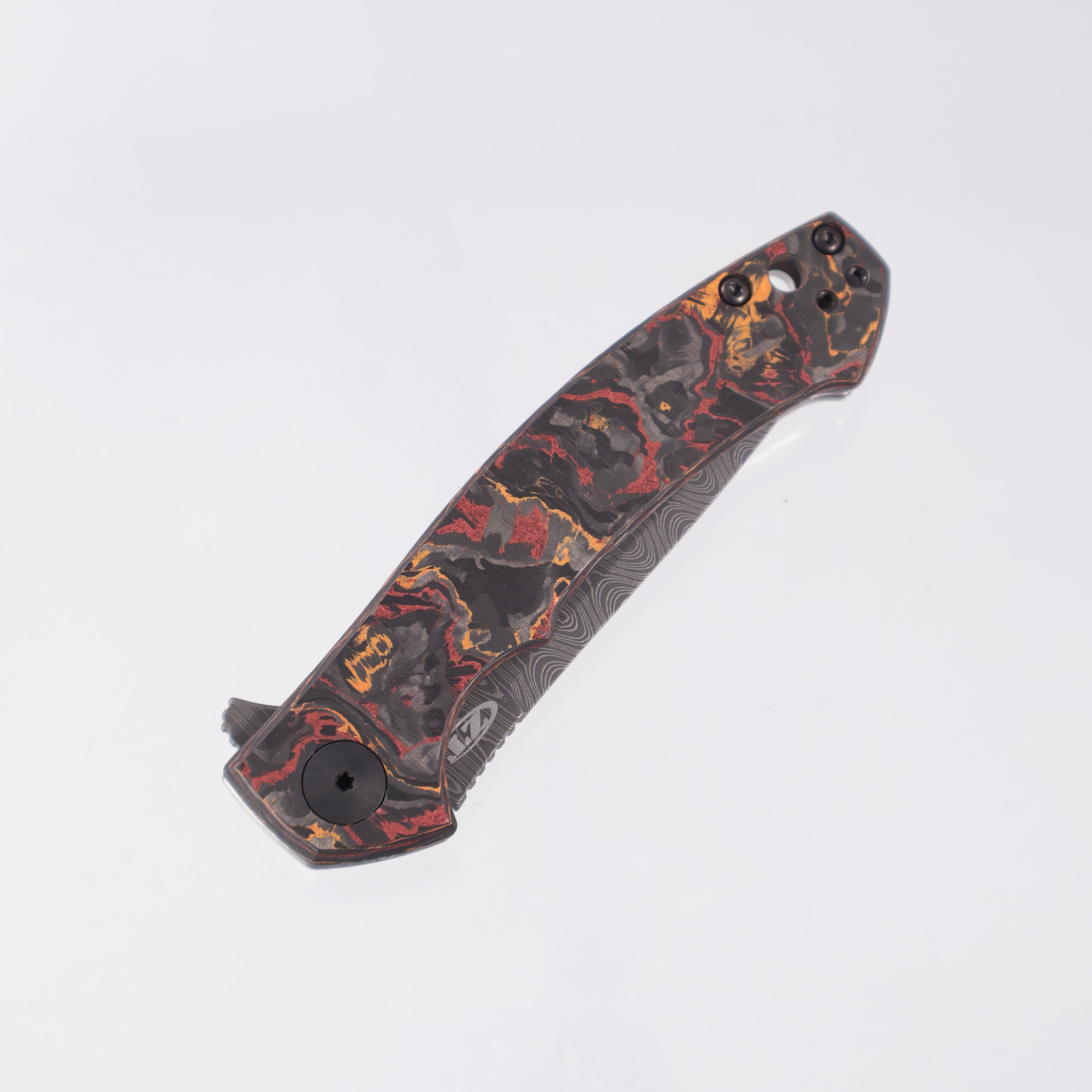 Zero Tolerance ZT 0450CFDAMS - Vegas Forge Damascus - Red & Orange Marbled Multi Carbon - Titanium Framelock - 0450CFDAMS0460