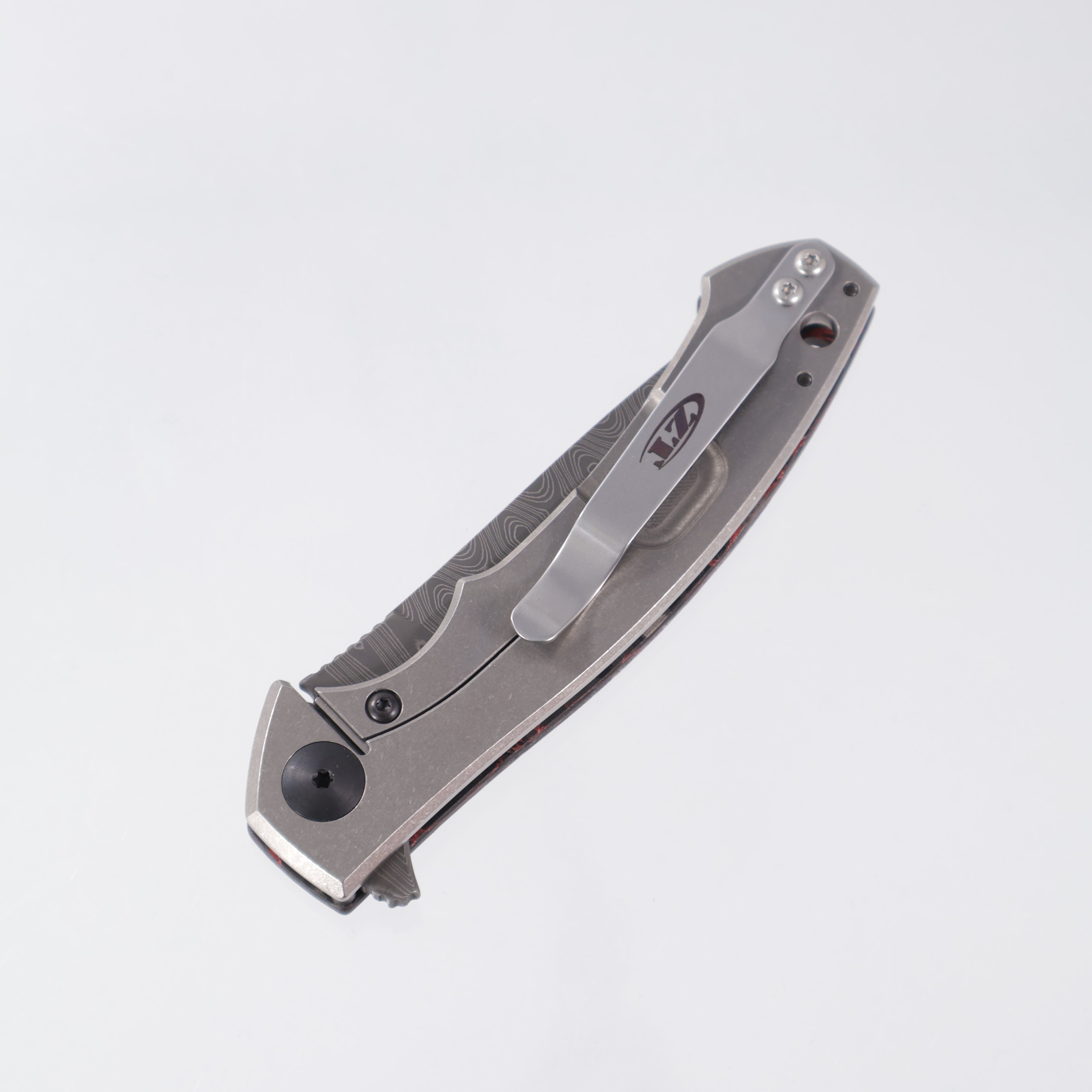 Zero Tolerance ZT 0450CFDAMS - Vegas Forge Damascus - Red & Orange Marbled Multi Carbon - Titanium Framelock - 0450CFDAMS0460