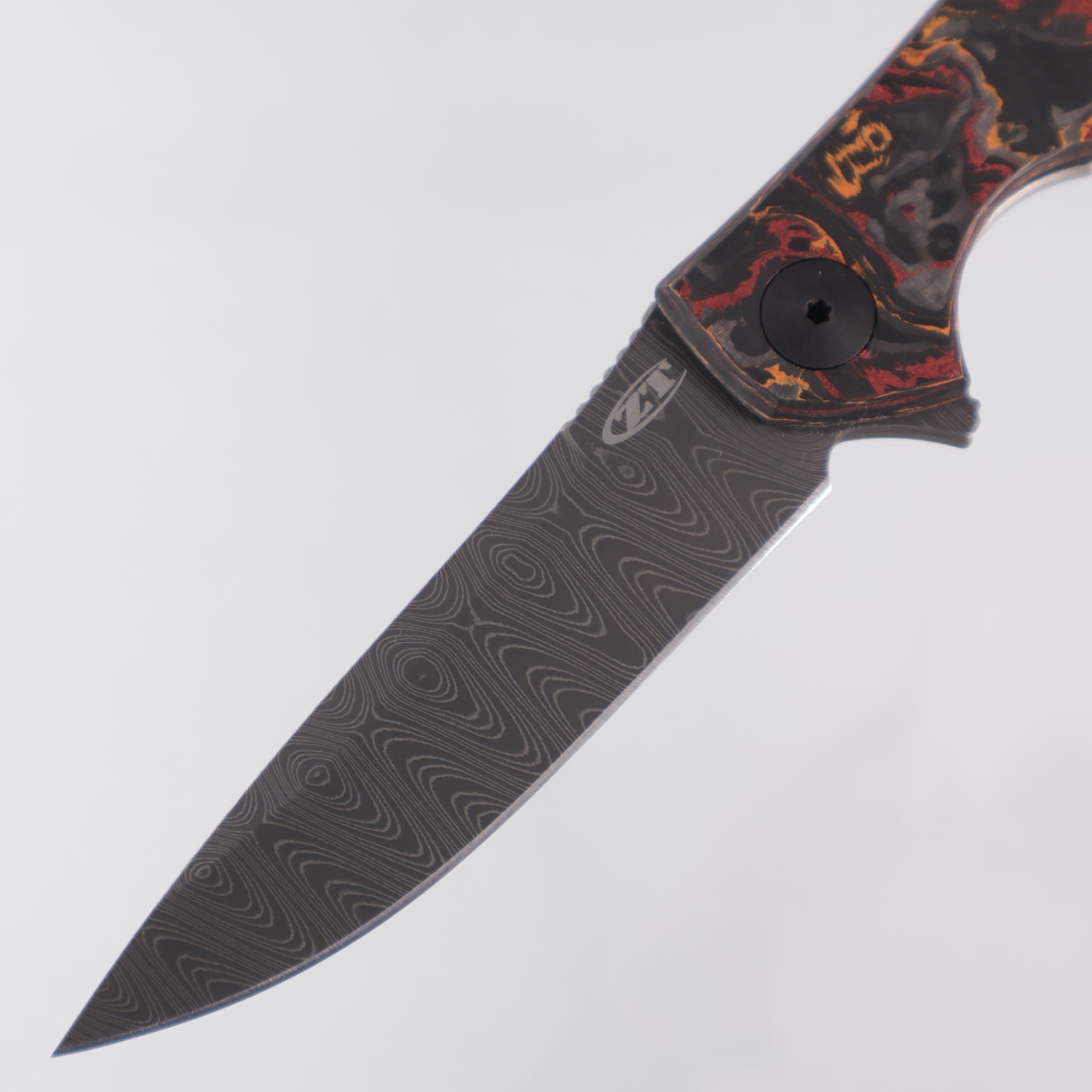 Zero Tolerance ZT 0450CFDAMS - Vegas Forge Damascus - Red & Orange Marbled Multi Carbon - Titanium Framelock - 0450CFDAMS0460