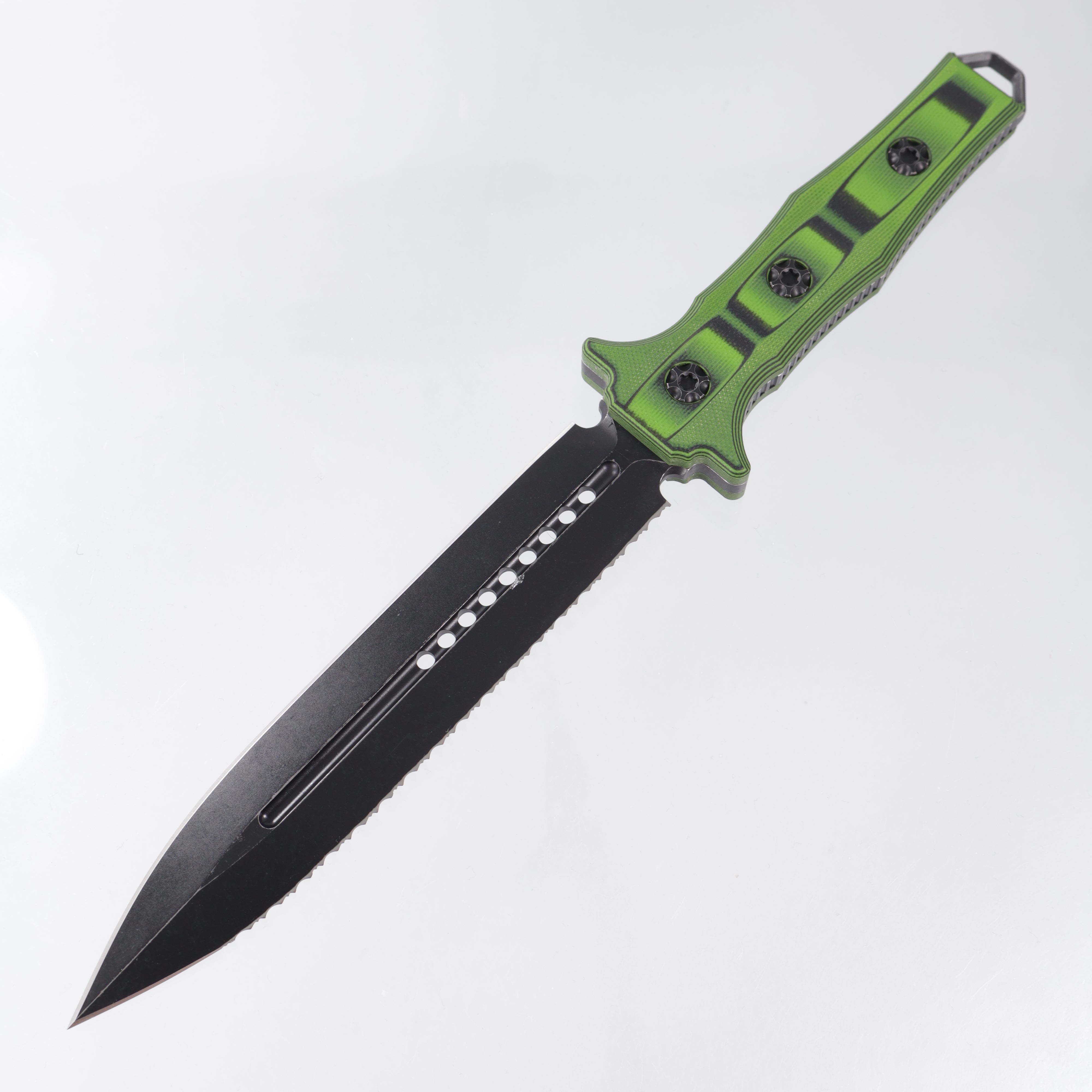Heretic Nephilim - Green & Black G10 - Battle Black Full Serrate Elmax - H003-8C-GRNBLK