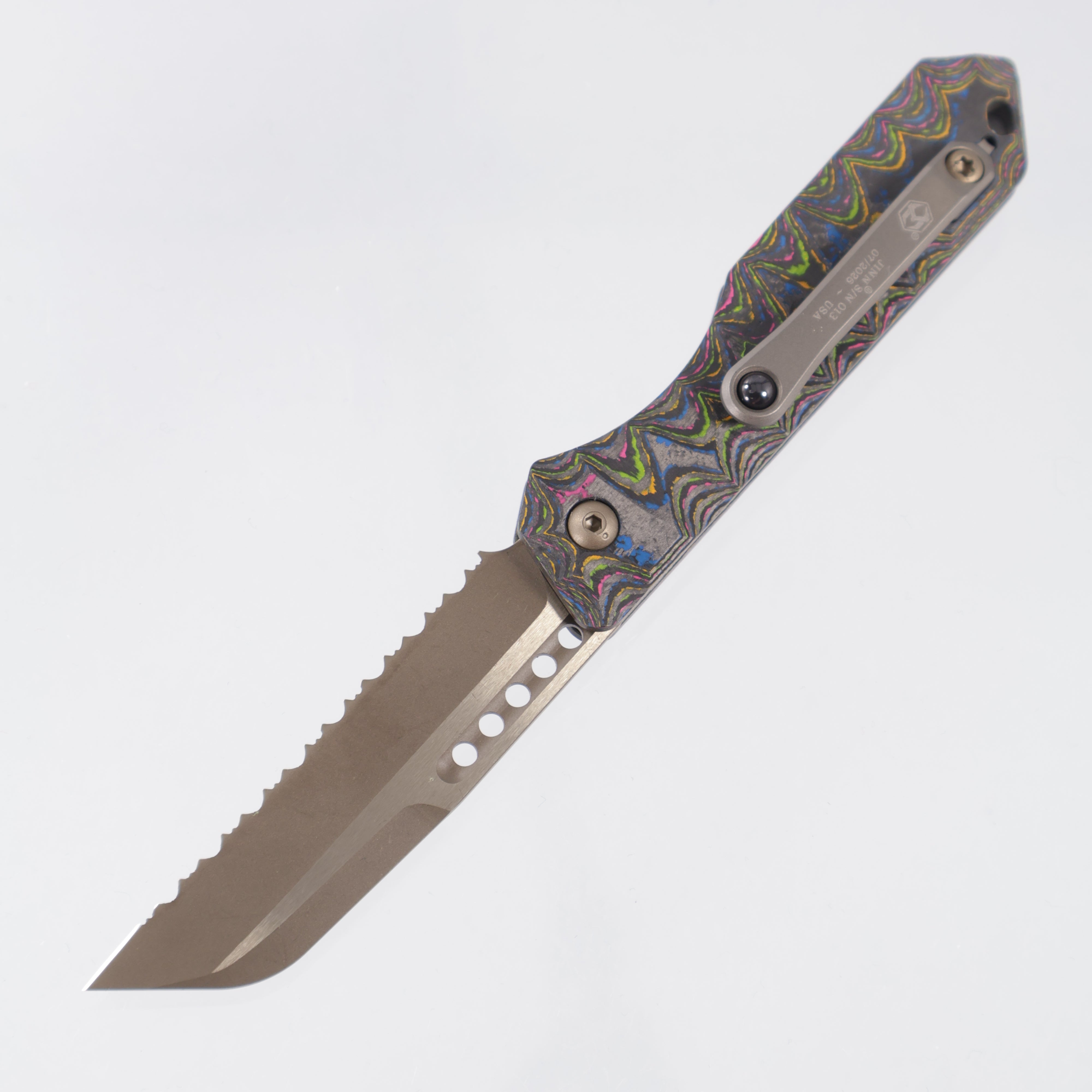 Heretic Jinn Auto - Sculpted 80s Camo Carbon - Bronze Full Serrate Magnacut - H113-7C-80CF - BROP Exclusive
