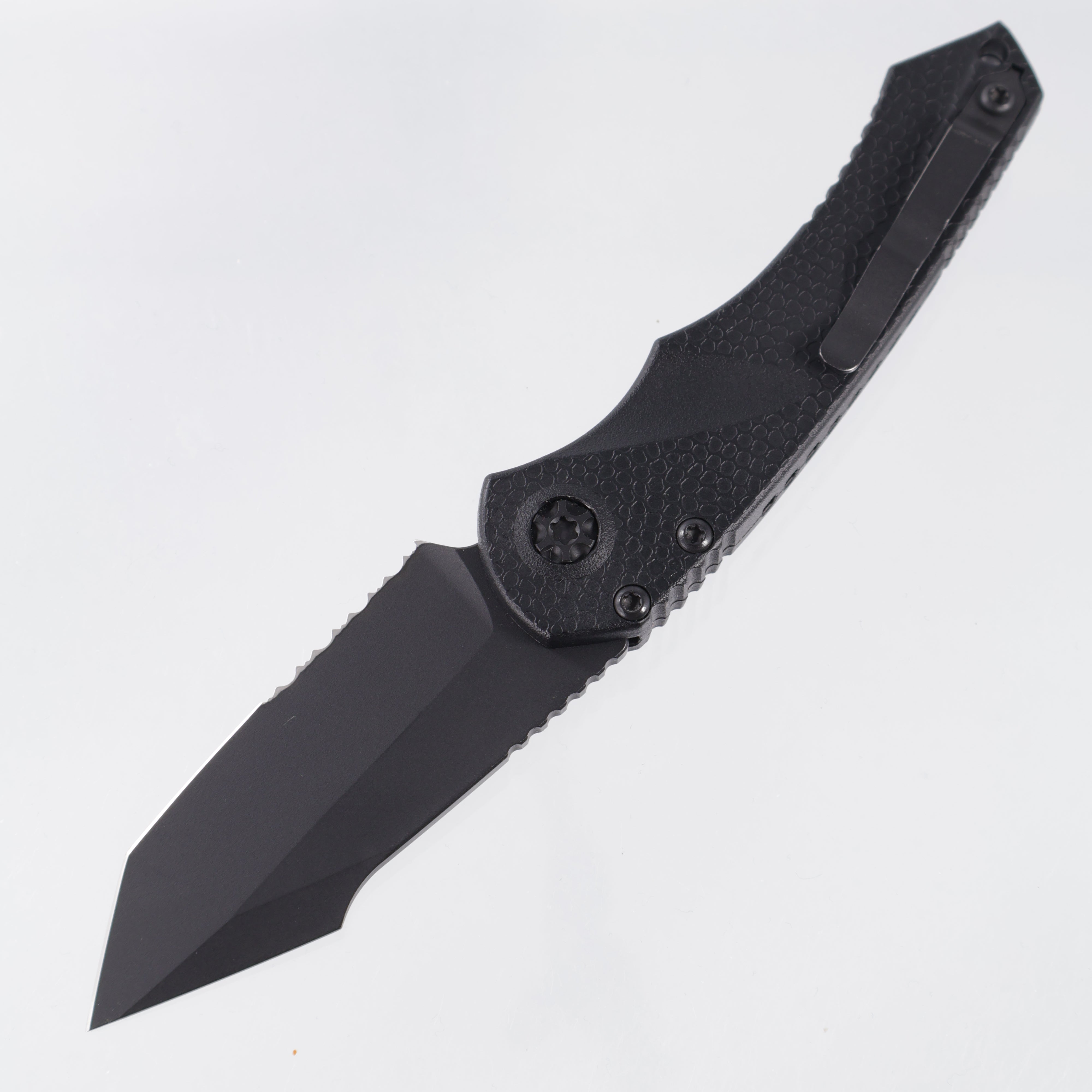 Heretic Mini Pariah Auto Tanto - Black Polymer - Black Tactical Partial Serrate Magnacut - H055-4B-T *PRE-OWNED*