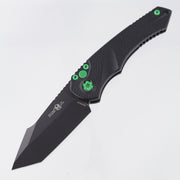 Heretic Mini Pariah Auto Tanto - Black Polymer w/ Toxic Green Hardware - Black Magnacut w/ Snugglez Lasering - H055-4A-TXHDW *PRE-OWNED*