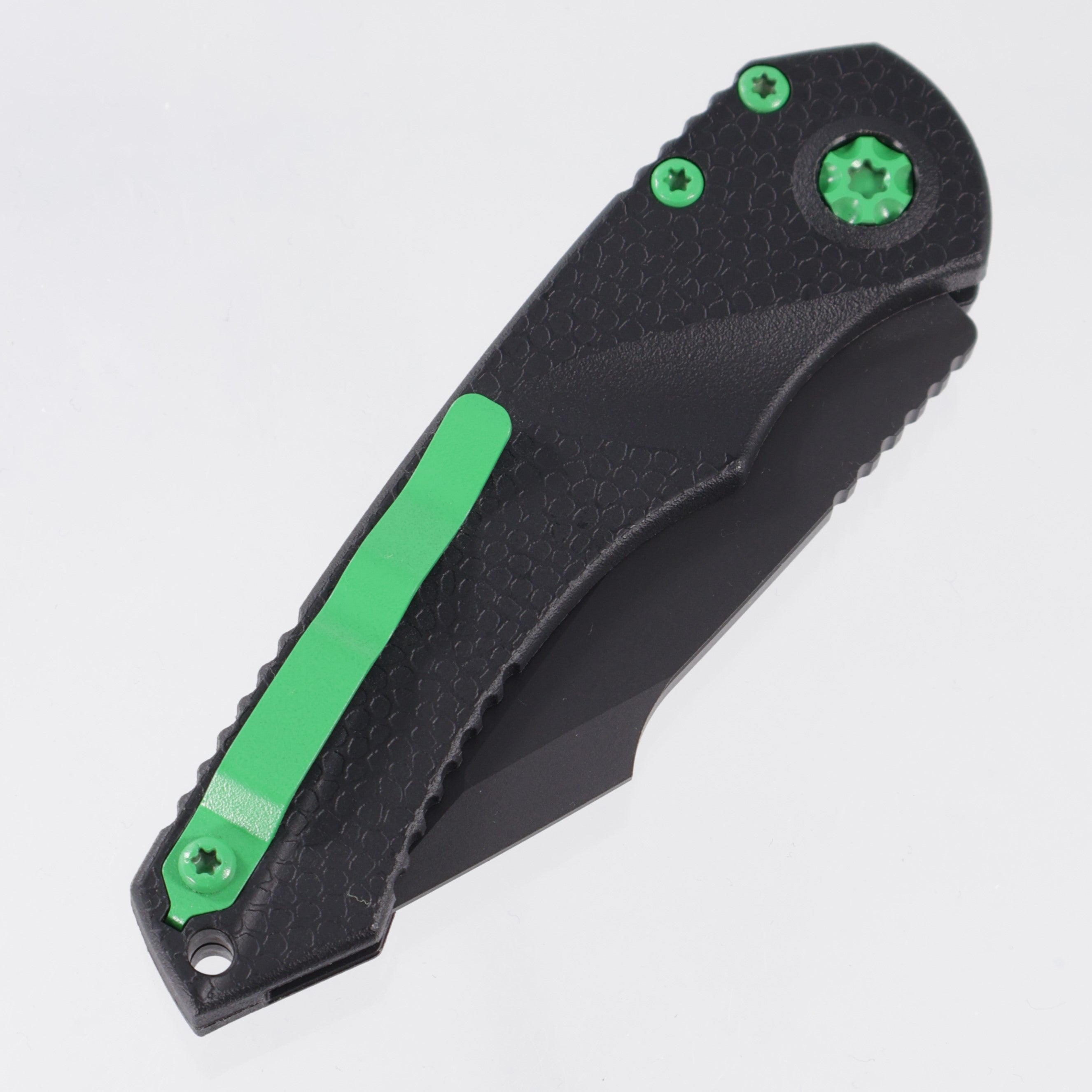 Heretic Mini Pariah Auto Tanto - Black Polymer w/ Toxic Green Hardware - Black Magnacut w/ Snugglez Lasering - H055-4A-TXHDW *PRE-OWNED*