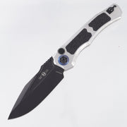 Heretic Wraith V4 Auto Clip Point - Blizzardworn Aluminum w/ Blue Ti Pivot Collars - Battle Black Magnacut - H000-8A-BLZ *PRE-OWNED*