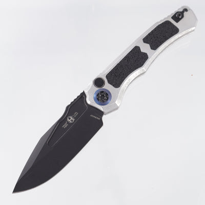 Heretic Wraith V4 Auto Clip Point - Blizzardworn Aluminum w/ Blue Ti Pivot Collars - Battle Black Magnacut - H000-8A-BLZ *PRE-OWNED*