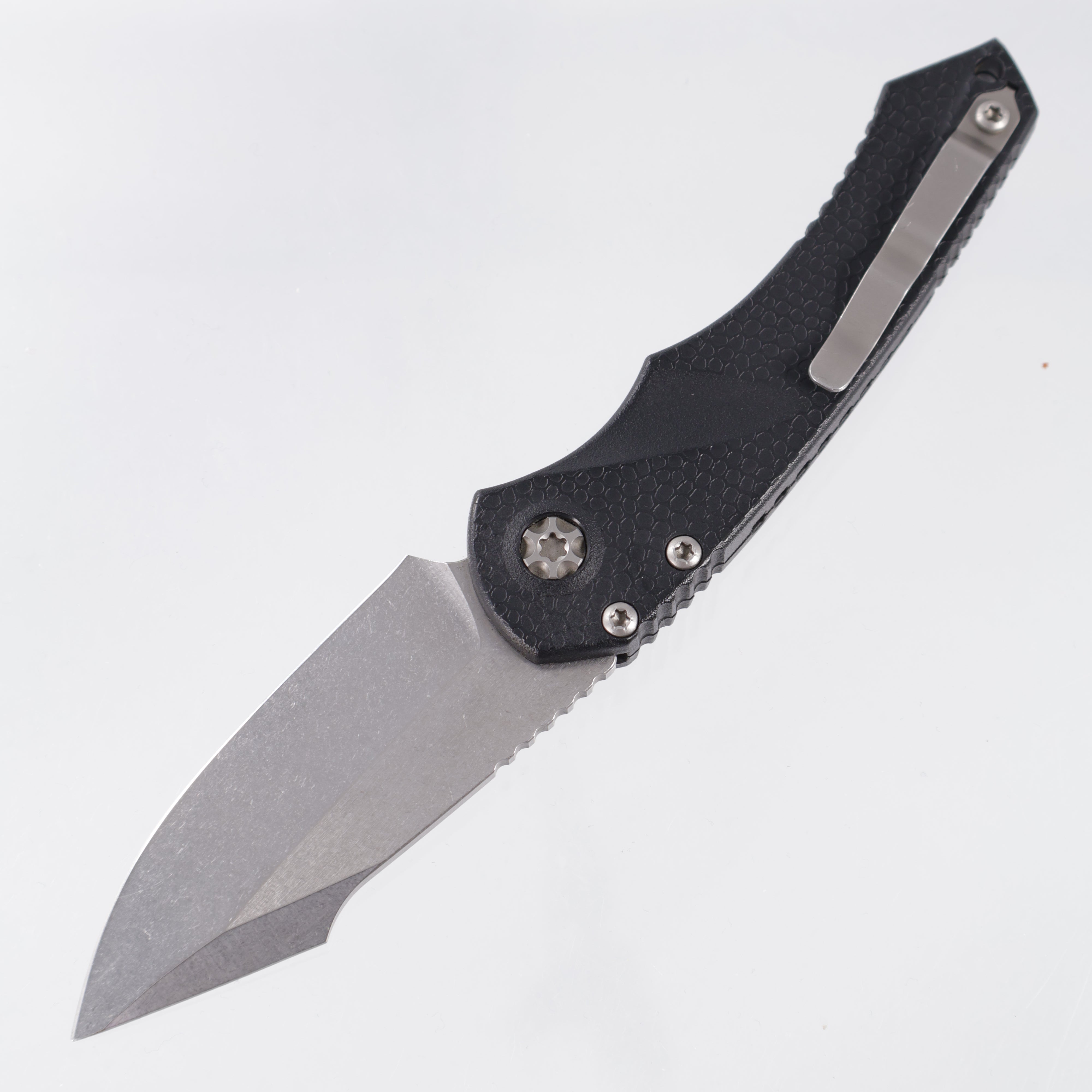 Heretic Mini Pariah Auto Single Edge - Black Polymer - Stonewash Magnacut - H054-2A *PRE-OWNED*