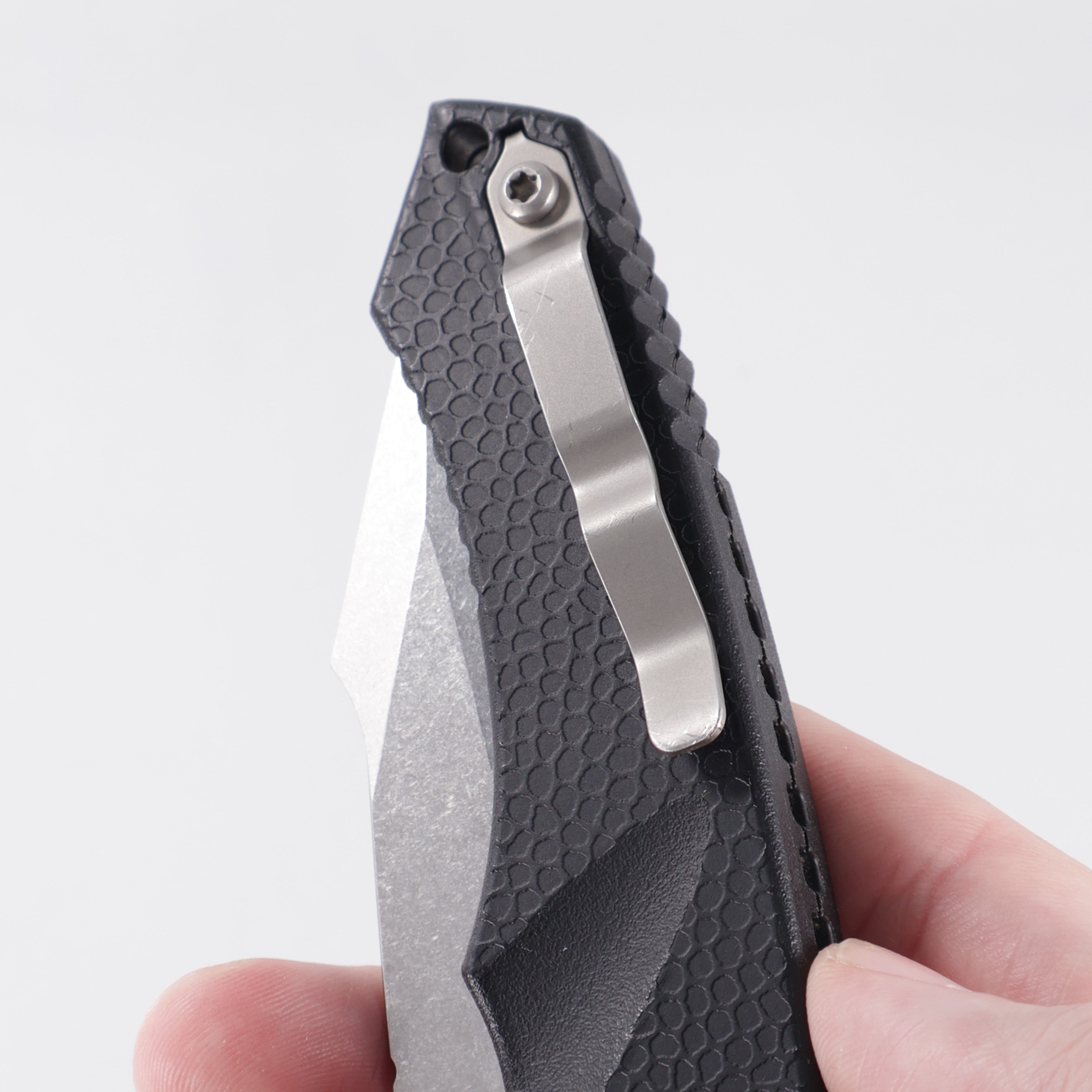 Heretic Mini Pariah Auto Single Edge - Black Polymer - Stonewash Magnacut - H054-2A *PRE-OWNED*