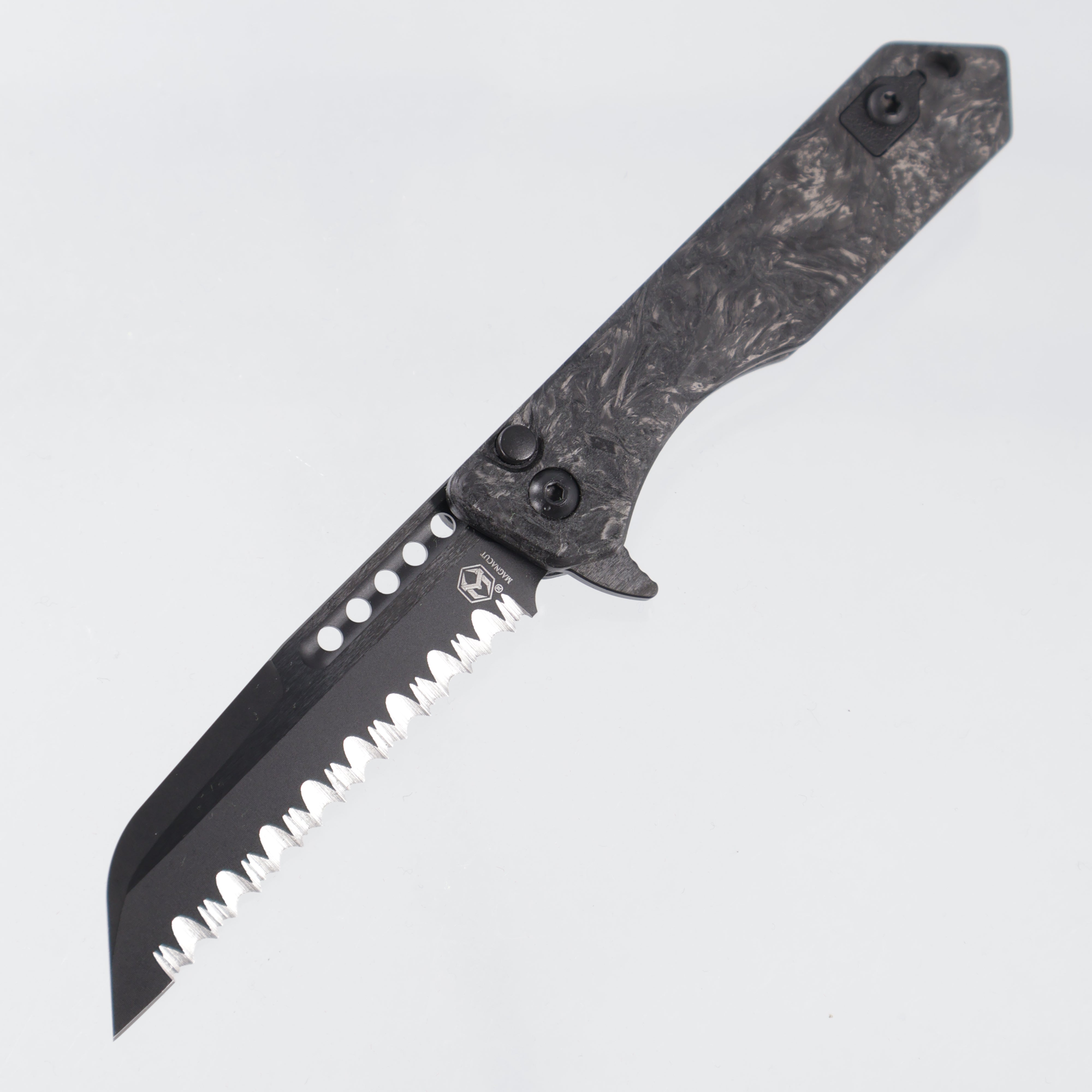 Heretic Jinn Manual - Marbled Glow Carbon Fiber - DLC Full Serrate Magnacut - H213-6C-MGCF