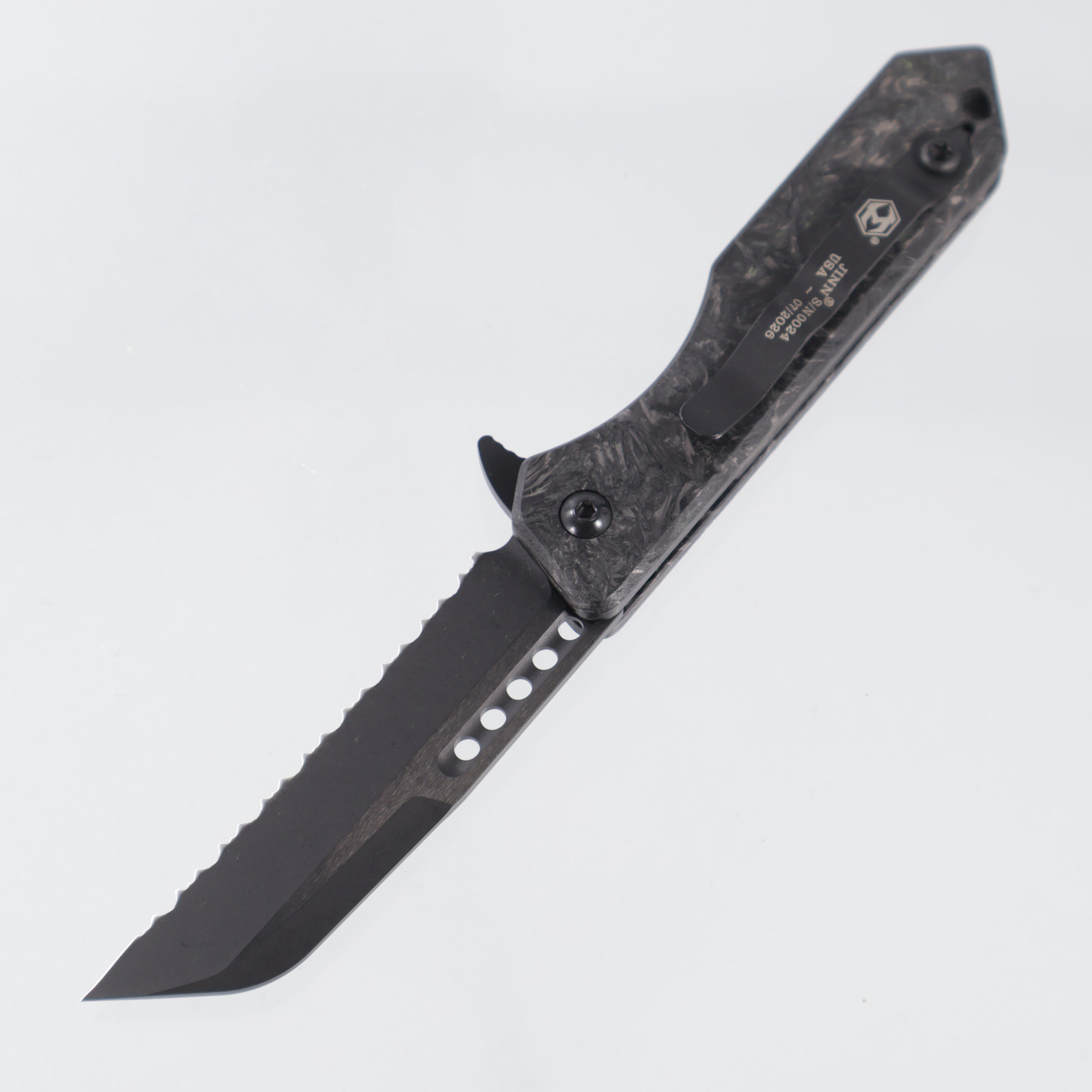Heretic Jinn Manual - Marbled Glow Carbon Fiber - DLC Full Serrate Magnacut - H213-6C-MGCF