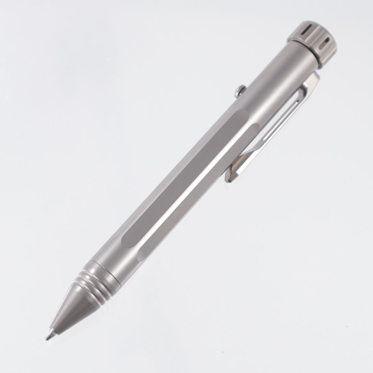 Hightron HP01G Vortron Bolt Action Pen - Sandblast Titanium w/ Fidget Spinner