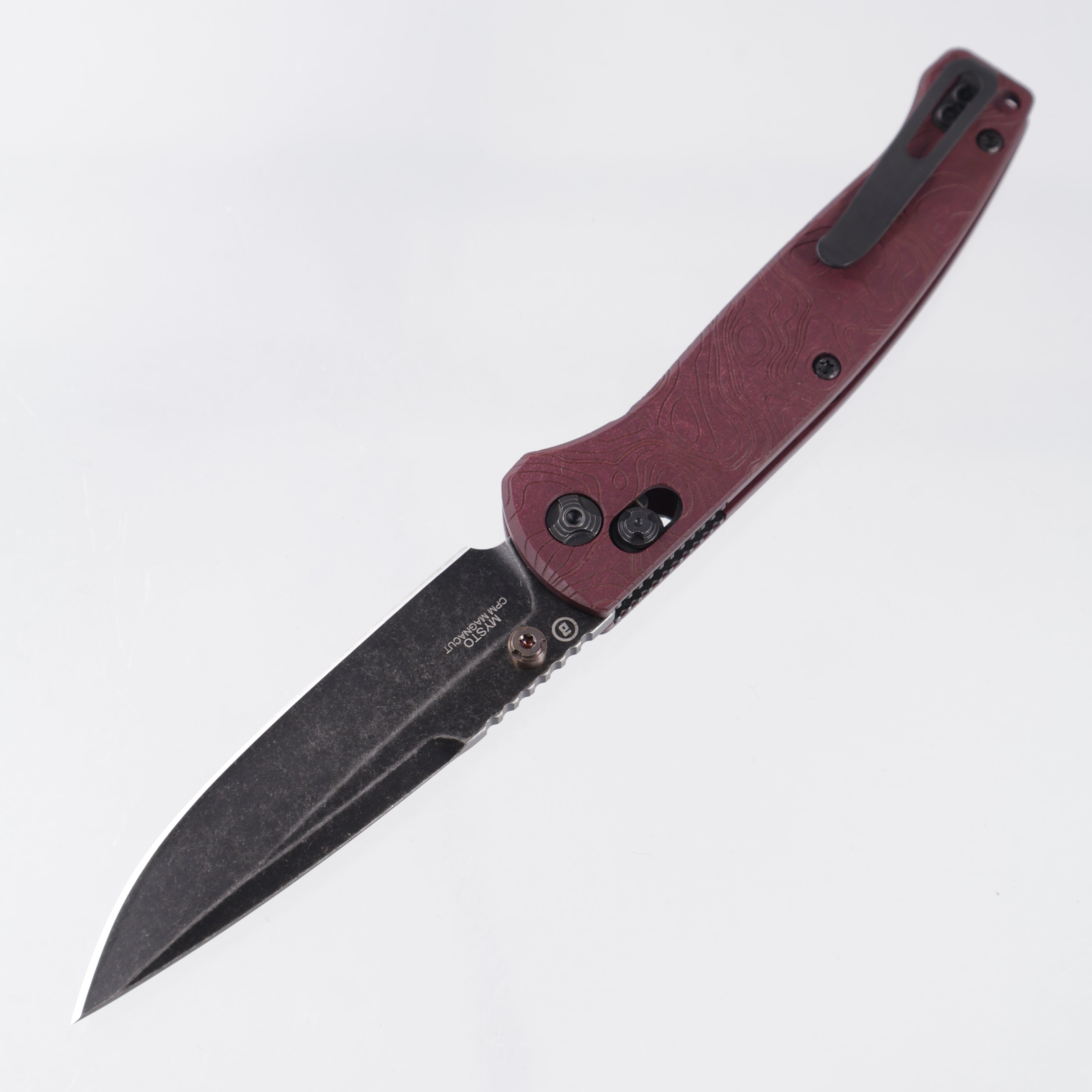 Hogue Mysto Fire - Redstone Richlite - Black Stonewash Magnacut - 24452