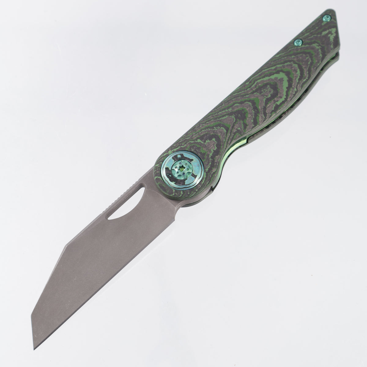 Hypercut Cretin #0149 - Crosscut Junglewear Fat Carbon w/ Green Timascus Pivot Collars & Green Ti Hardware - Acidwash S45VN