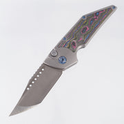 Hypercut Dharma Auto #248 - Stonewash Titanium w/ 80s Camo Carbon Inlays & Blue Ti Hardware - Acidwash S45VN - BROP Exclusive