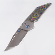 Hypercut Dharma Manual - Stonewash Titanium w/ 80s Camo Carbon Inlays & Blue Ti Hardware - Acidwash S45VN - BROP Exclusive