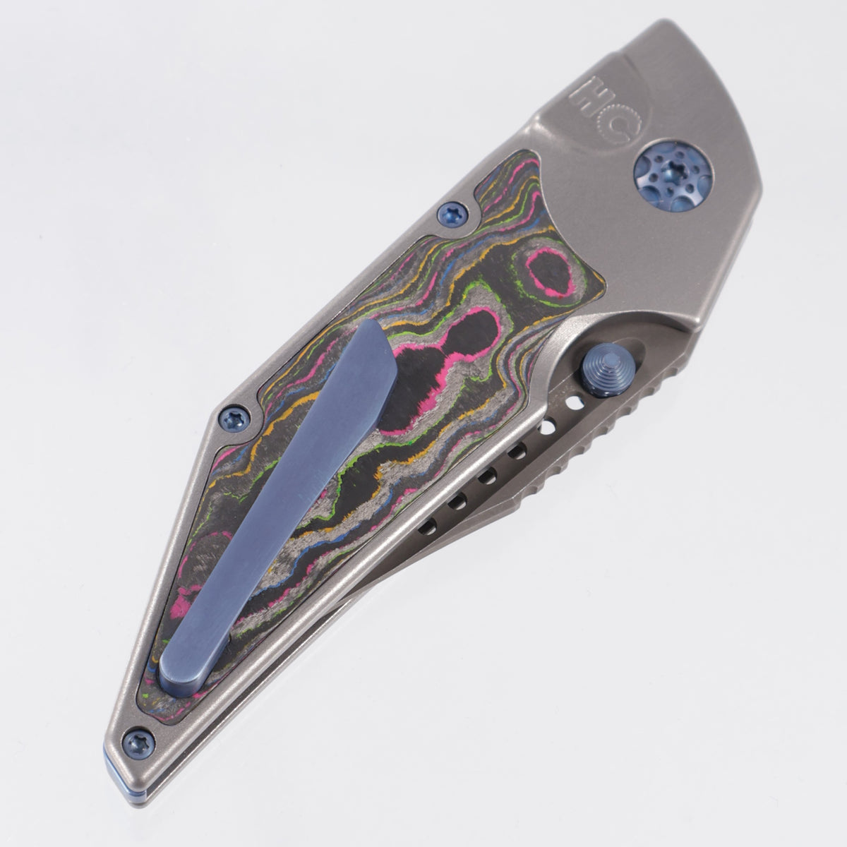 Hypercut Dharma Manual - Stonewash Titanium w/ 80s Camo Carbon Inlays & Blue Ti Hardware - Acidwash S45VN - BROP Exclusive