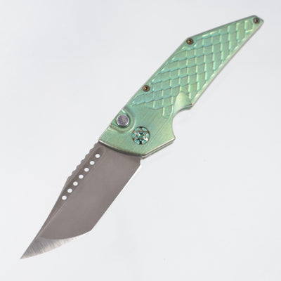 Hypercut Dharma Auto #261 - Antique Green Dragonscale Milled Titanium w/ Bronze Ti Accents - Acidwash S45VN