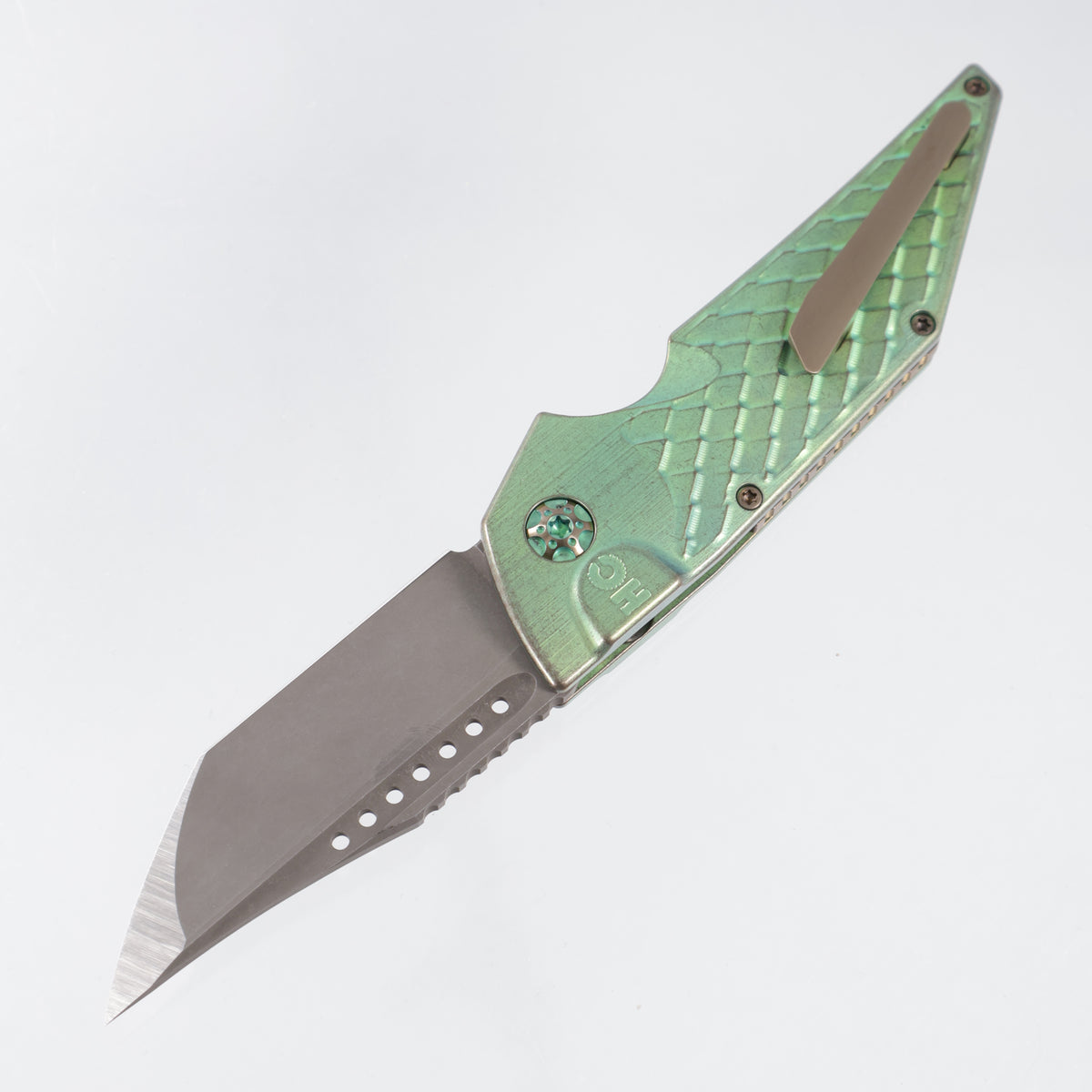 Hypercut Dharma Auto #261 - Antique Green Dragonscale Milled Titanium w/ Bronze Ti Accents - Acidwash S45VN