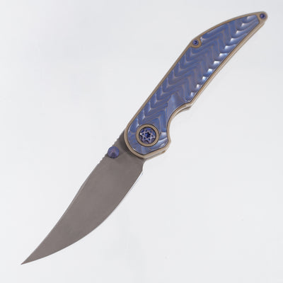Hypercut Bikkhu #0215 - Bronze Ano Titanium w/ Blurple Squiggle Milled Titanium Inlays - Dark Stonewash S45VN