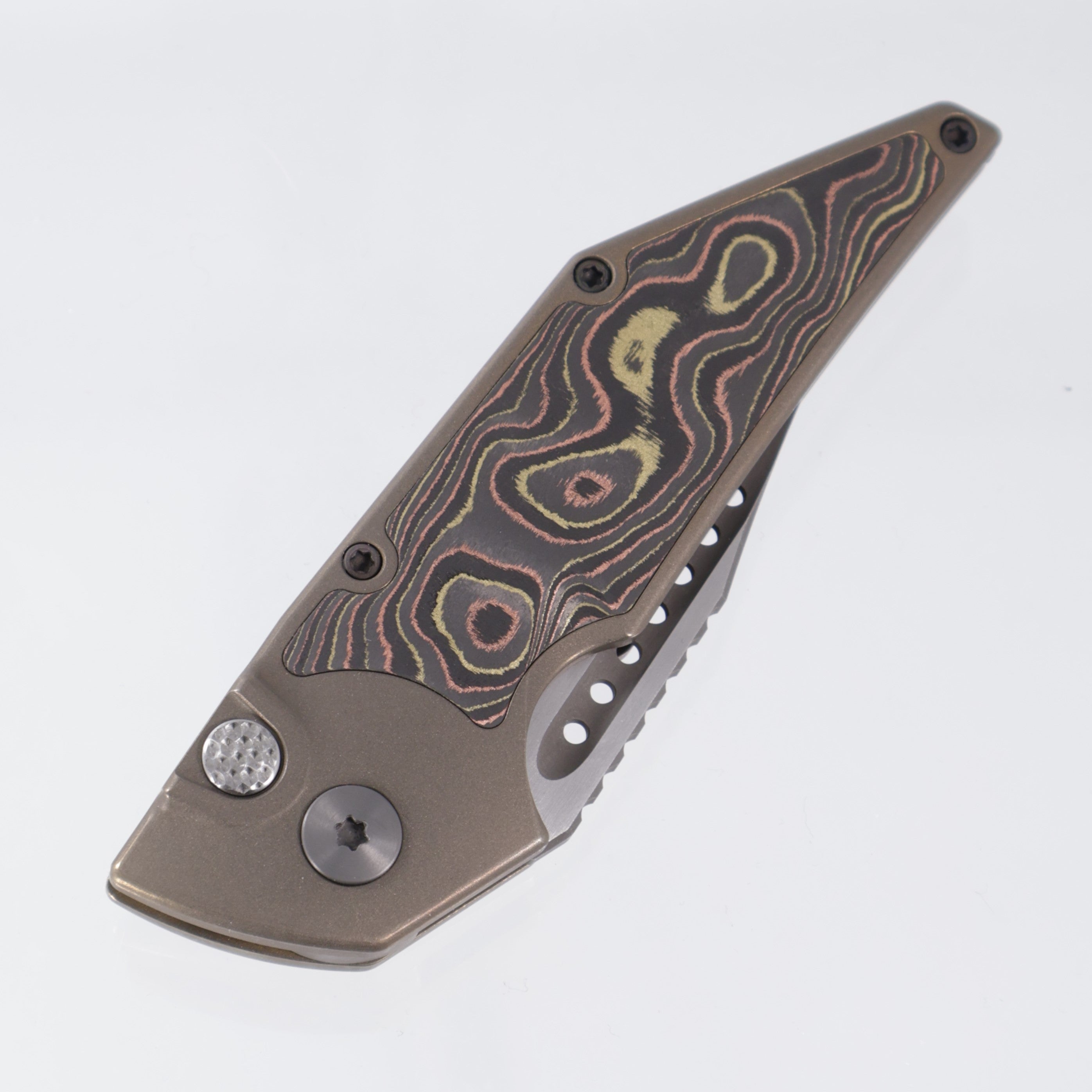 Hypercut Dharma Auto - Bronze Titanium w/ Mokume Camo Carbon Inlay - Stonewash S35VN - Zirconium Clip & Pivot - S/N: 0017