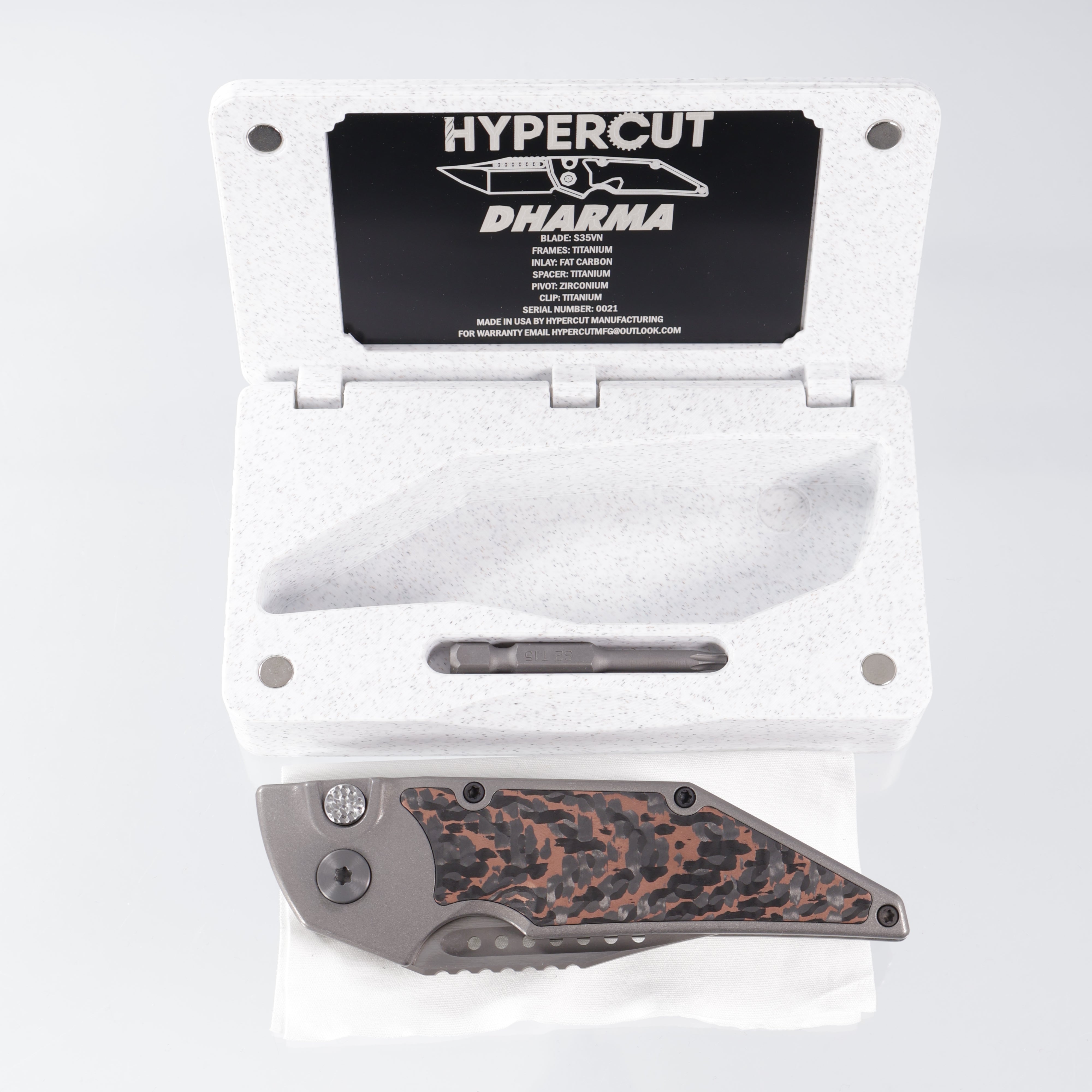 Hypercut Dharma Auto - Titanium w/ Snakeskin Fat Carbon Inlay - Stonewash S35VN - Zirconium Clip & Pivot - S/N: 0021