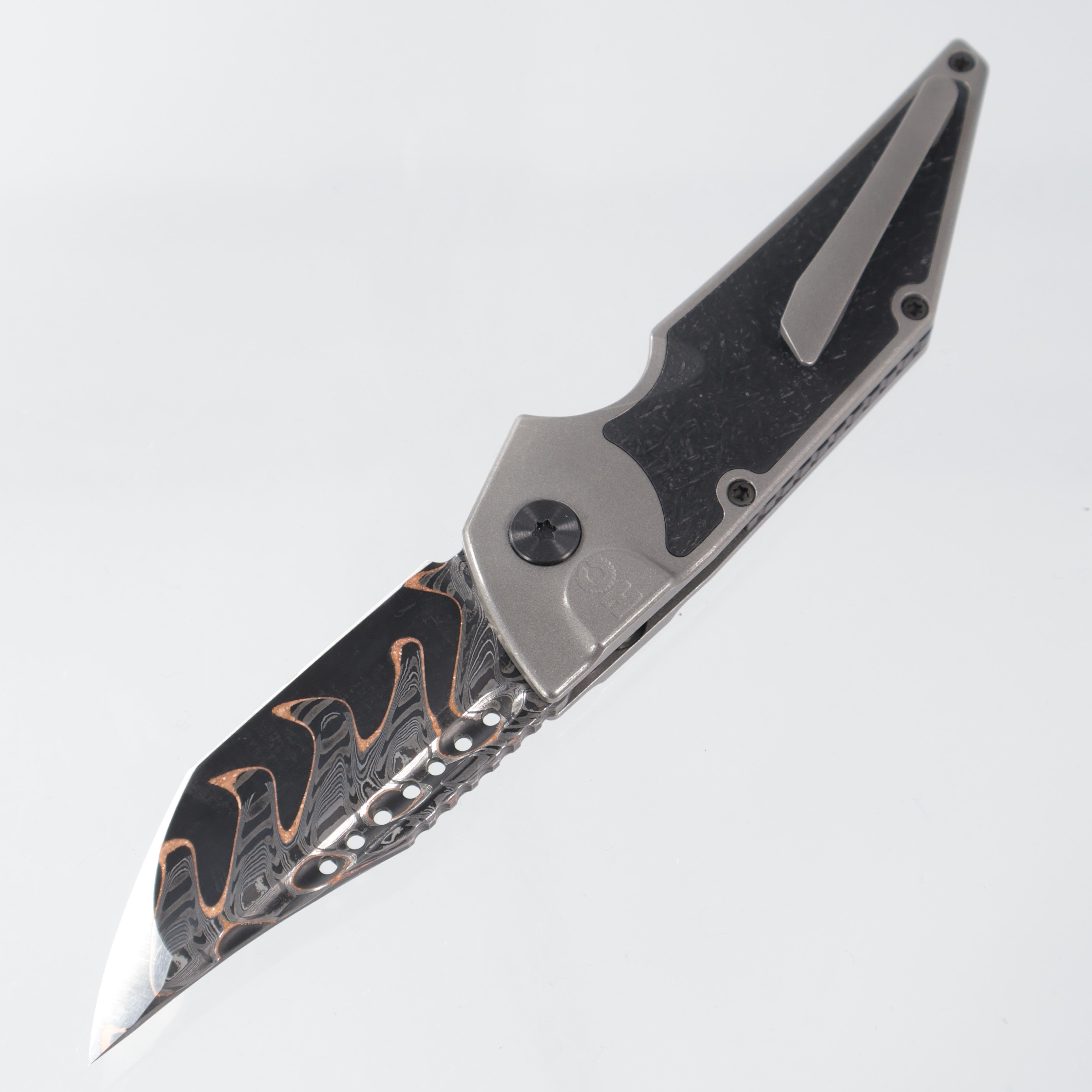Hypercut Dharma Auto - Titanium w/ Black Glass Composite Inlay - Baker Forge Damascus - Zirconium Pivot - S/N: 0022 *PRE-OWNED*