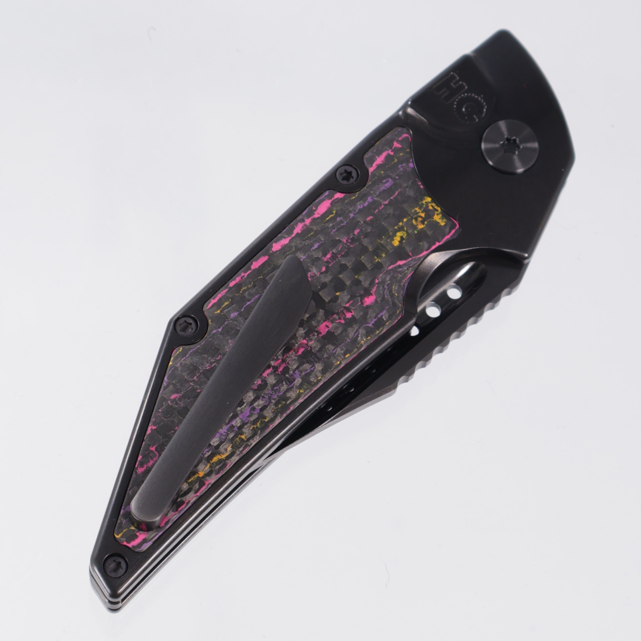 Hypercut Dharma Auto - DLC Titanium w/ Pop Camo Carbon Weave Inlays - DLC S45VN - DLC Ti Clip & Spacer, Zirc Pivot