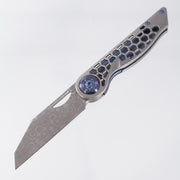 Hypercut Cretin #0119 - Stonewash Titanium w/ Blue Titanium Accents & Black Timascus Pivot Collars - Mike Norris Damascus
