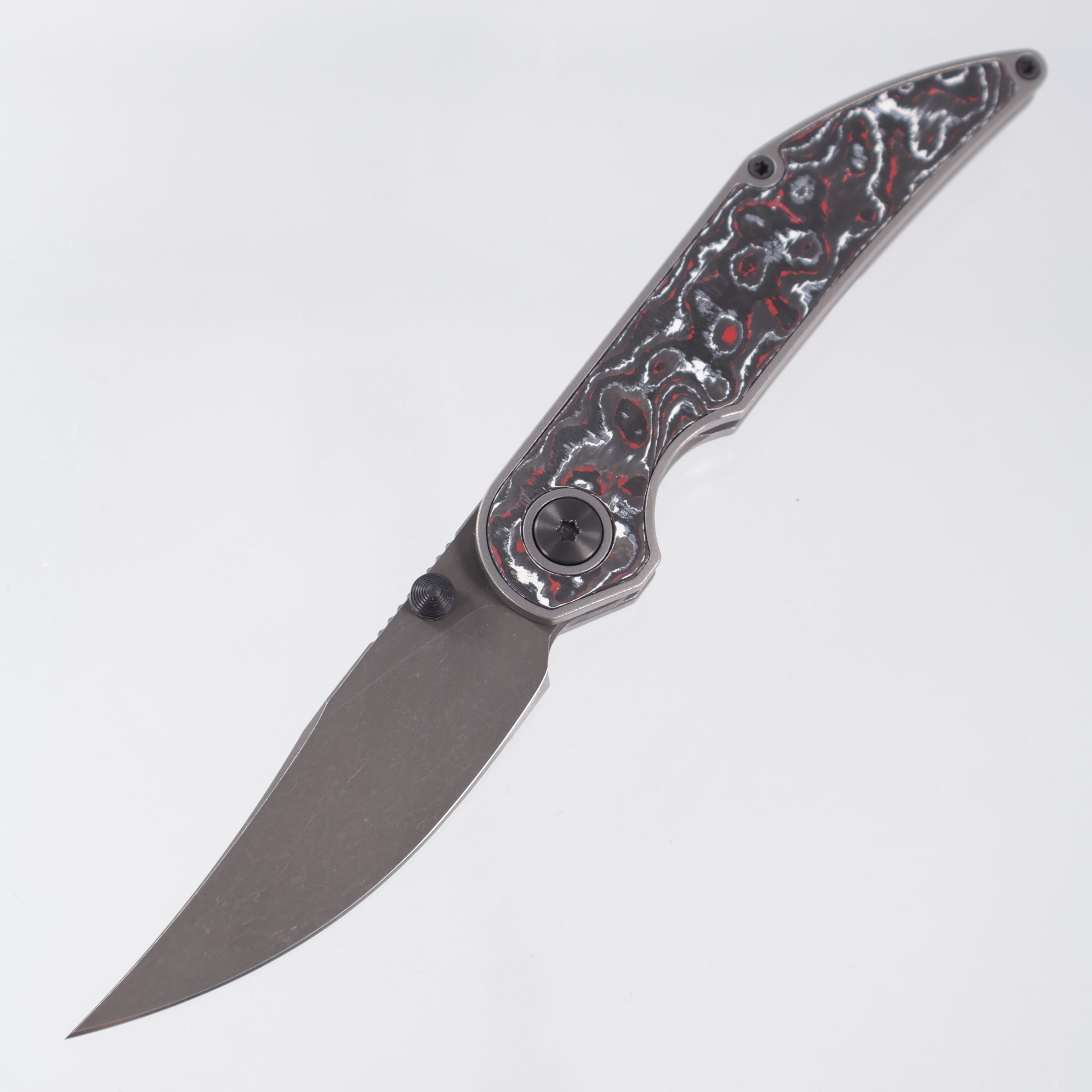 Hypercut Bikkhu #0165 - Stonewash Titanium w/ Snow Fire Fat Carbon Inlays - Dark Stonewash S45VN