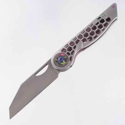 Hypercut Cretin - Stonewash Titanium w/ 80s Camo Carbon Pivot Collars & Multi-Color Anodized Ti Hardware - Dark Stonewash S45VN - BROP Exclusive