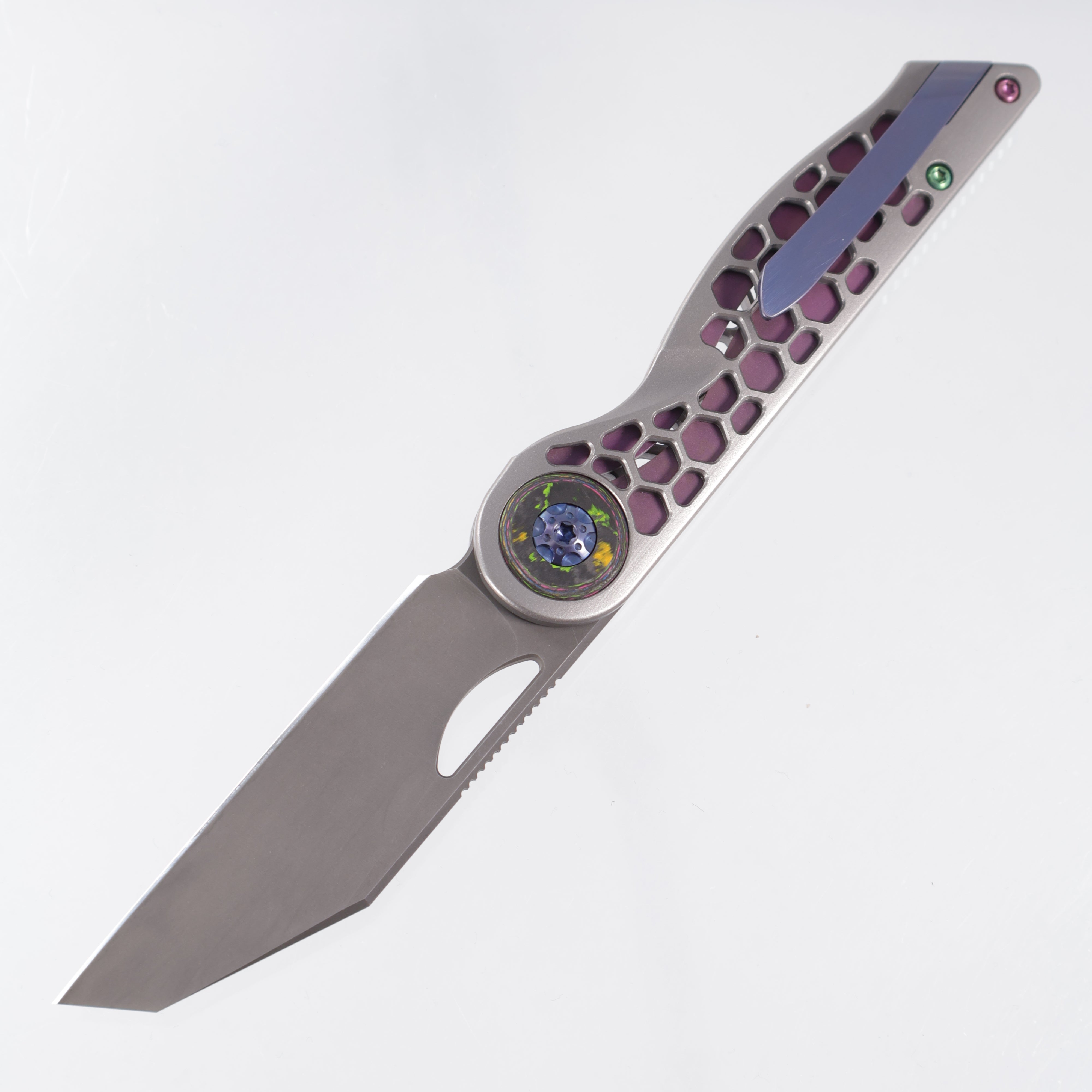 Hypercut Cretin - Stonewash Titanium w/ 80s Camo Carbon Pivot Collars & Multi-Color Anodized Ti Hardware - Dark Stonewash S45VN - BROP Exclusive