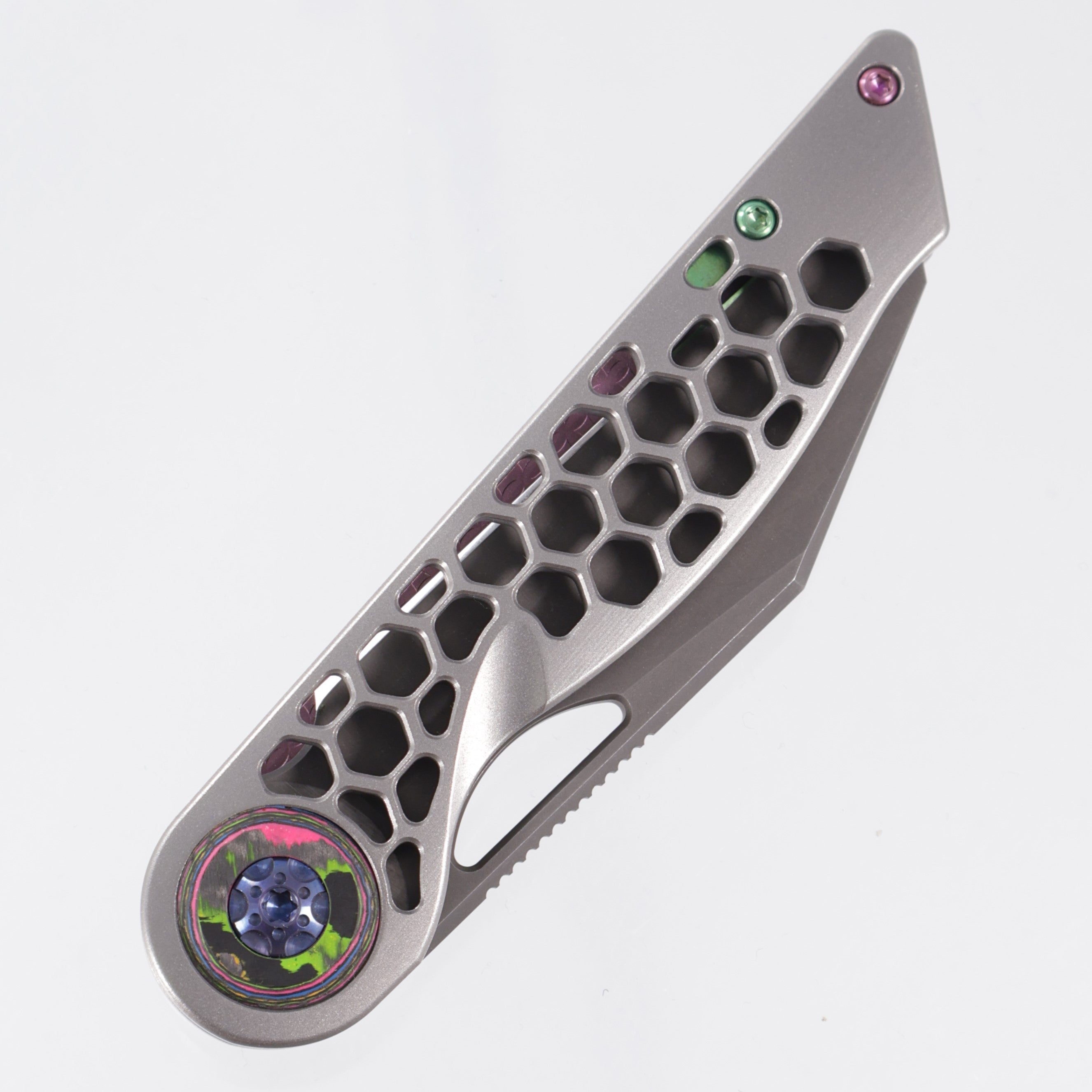 Hypercut Cretin - Stonewash Titanium w/ 80s Camo Carbon Pivot Collars & Multi-Color Anodized Ti Hardware - Dark Stonewash S45VN - BROP Exclusive