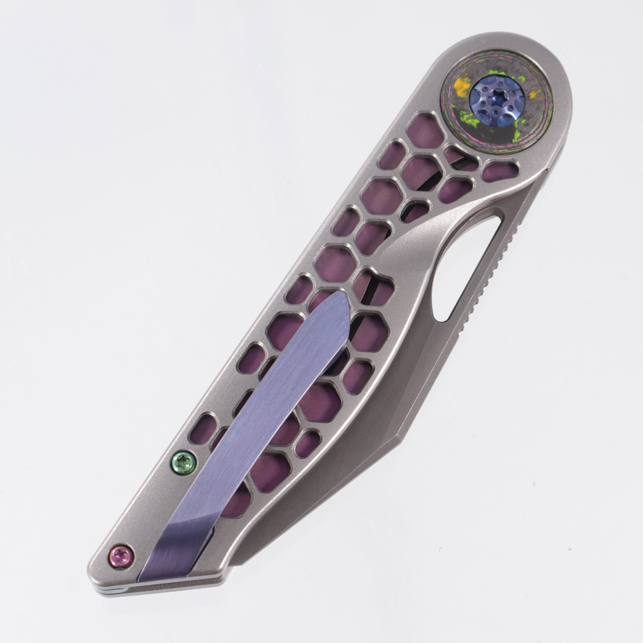 Hypercut Cretin - Stonewash Titanium w/ 80s Camo Carbon Pivot Collars & Multi-Color Anodized Ti Hardware - Dark Stonewash S45VN - BROP Exclusive