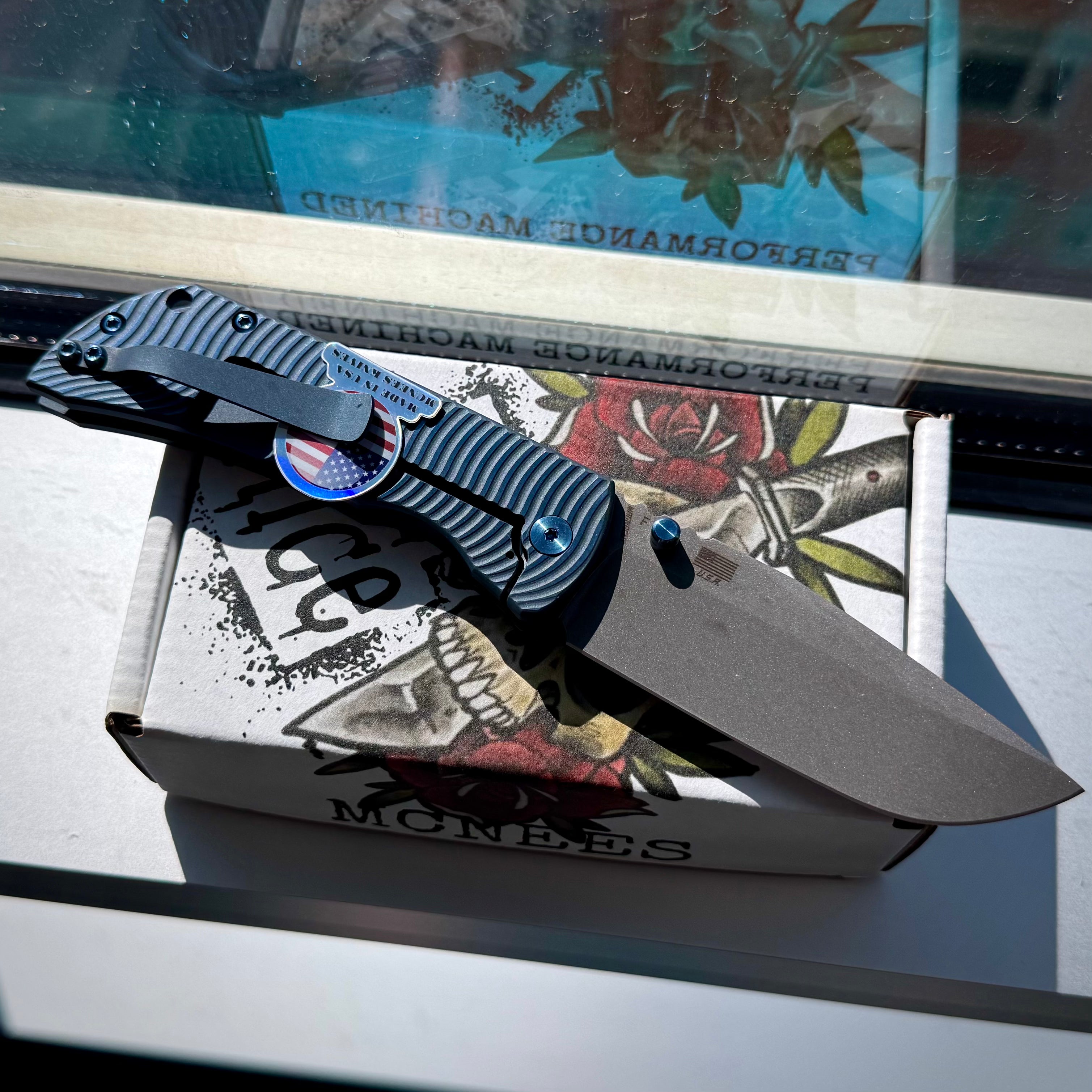McNees Knives PM Mac 2 3.5” Gen2 Drop Point - Matte Blue Swerve Two-Tone w/Blue hardware