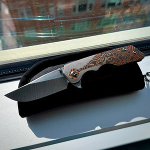 Attn2Detail Mercantile Mk.3 Medium Custom Shop - Clip Point Rising Grind - Integral Zirc & Mokume Keyhole bolster/scale - Satin Magnacut