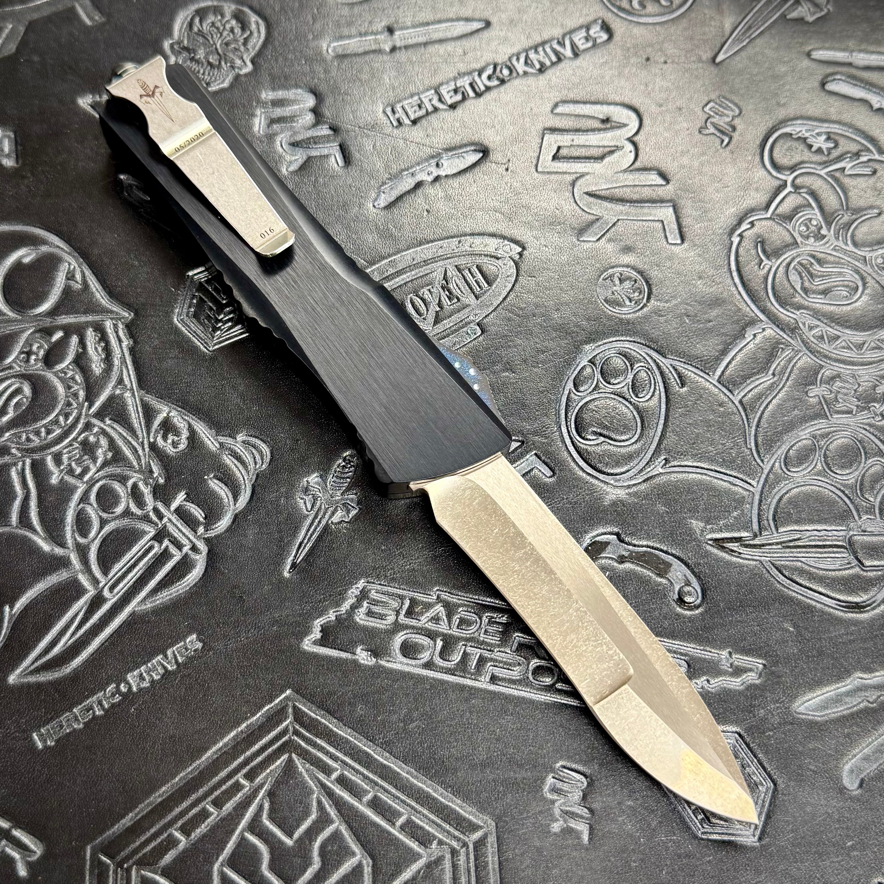 Marfione Custom Combat Troodon Recurve Compound Grind -Two- tone Stonewash - Hefted Aluminum - Blue ringed hardware - S/N: 016