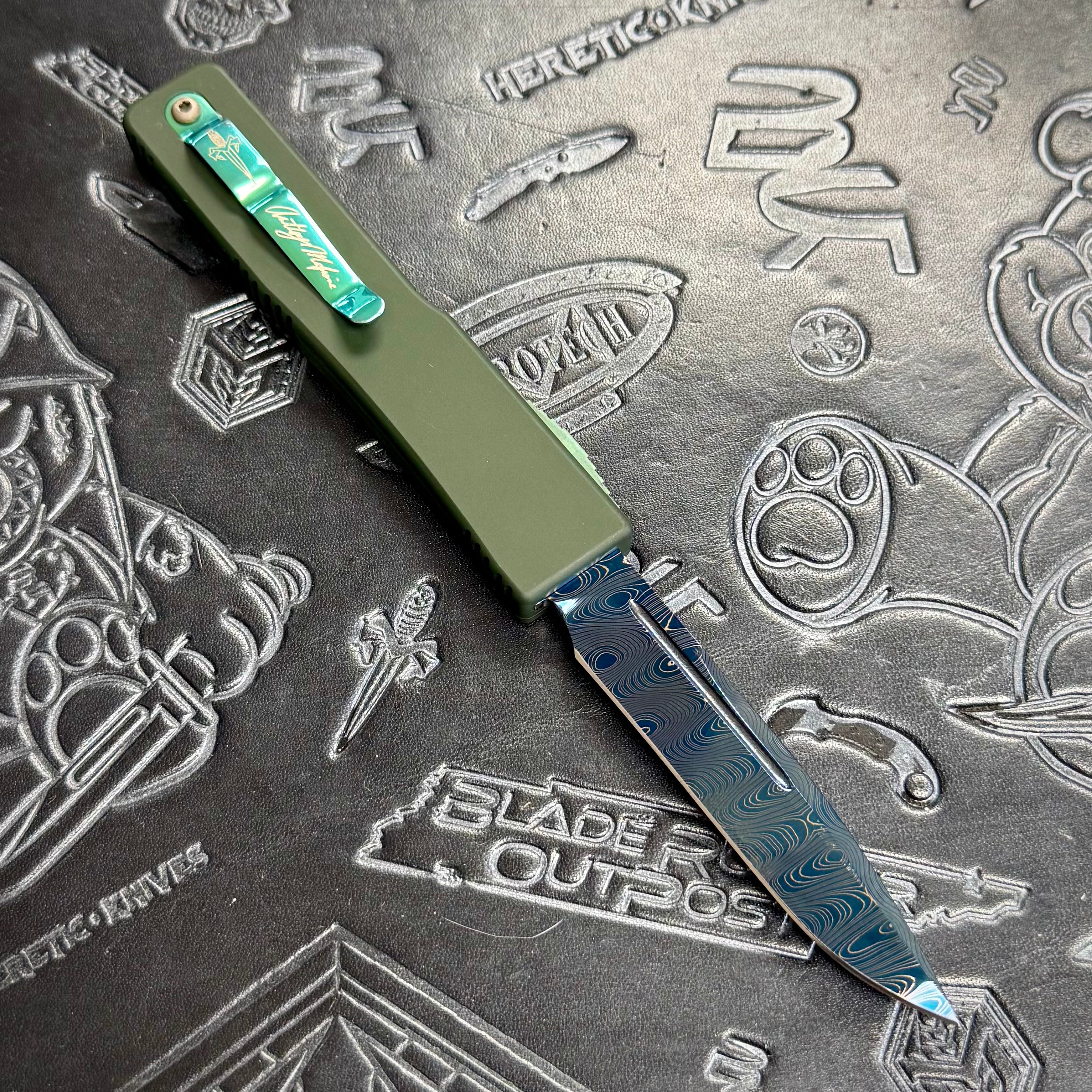 Marfione Custom “Elements” UT6 Ultratech set of 3 - Blue/Green/Red - Blue Damascus blades