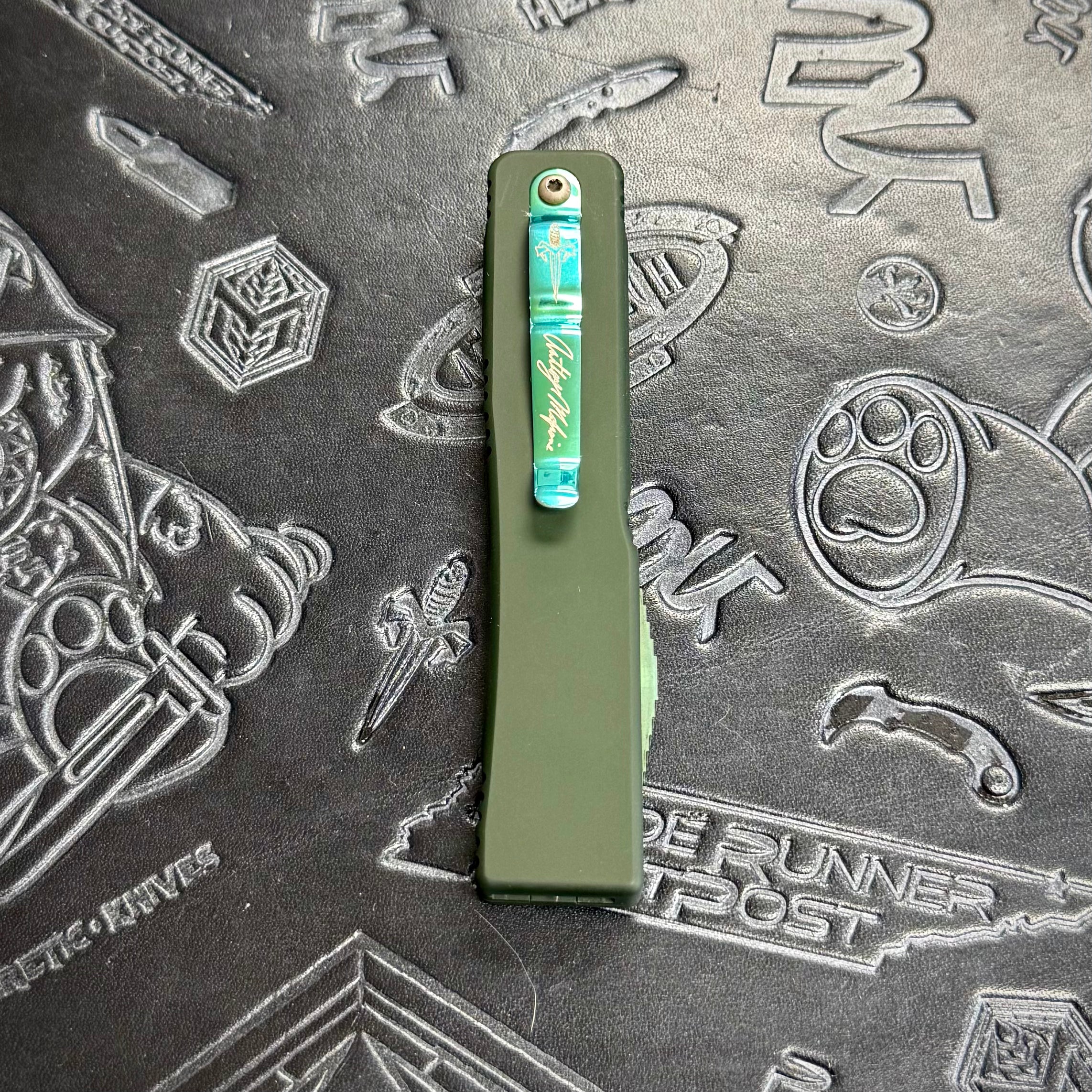 Marfione Custom “Elements” UT6 Ultratech set of 3 - Blue/Green/Red - Blue Damascus blades