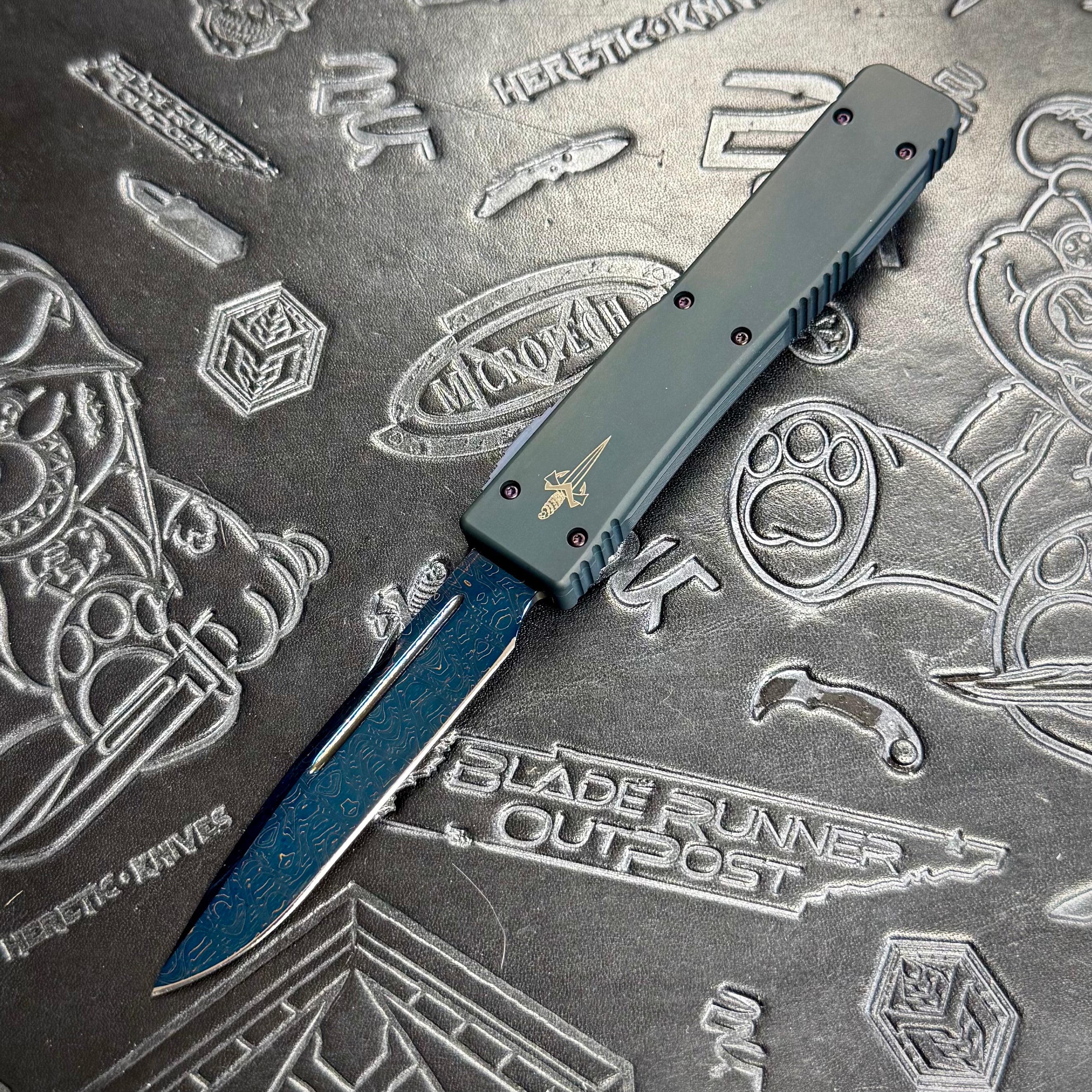 Marfione Custom “Elements” UT6 Ultratech set of 3 - Blue/Green/Red - Blue Damascus blades