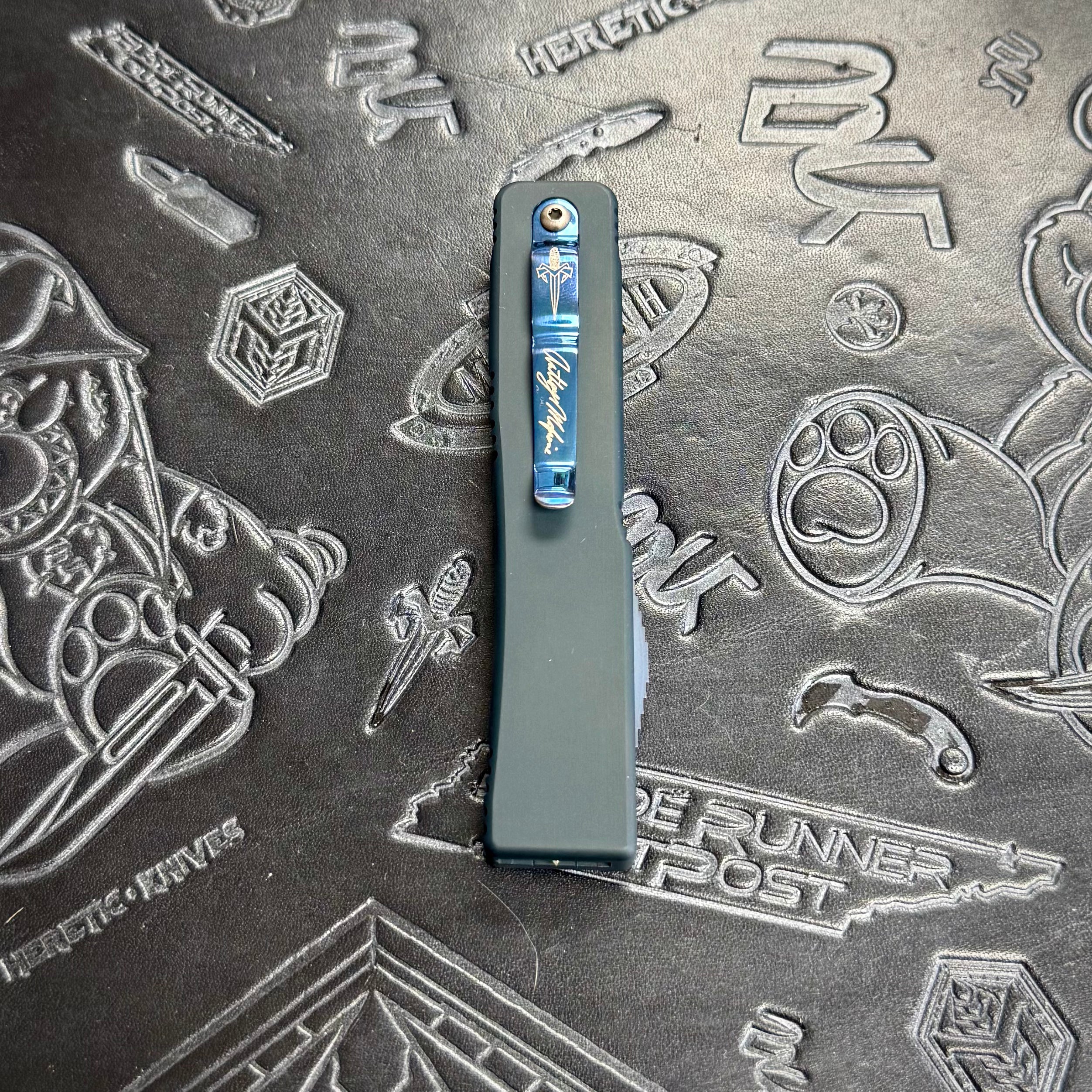 Marfione Custom “Elements” UT6 Ultratech set of 3 - Blue/Green/Red - Blue Damascus blades