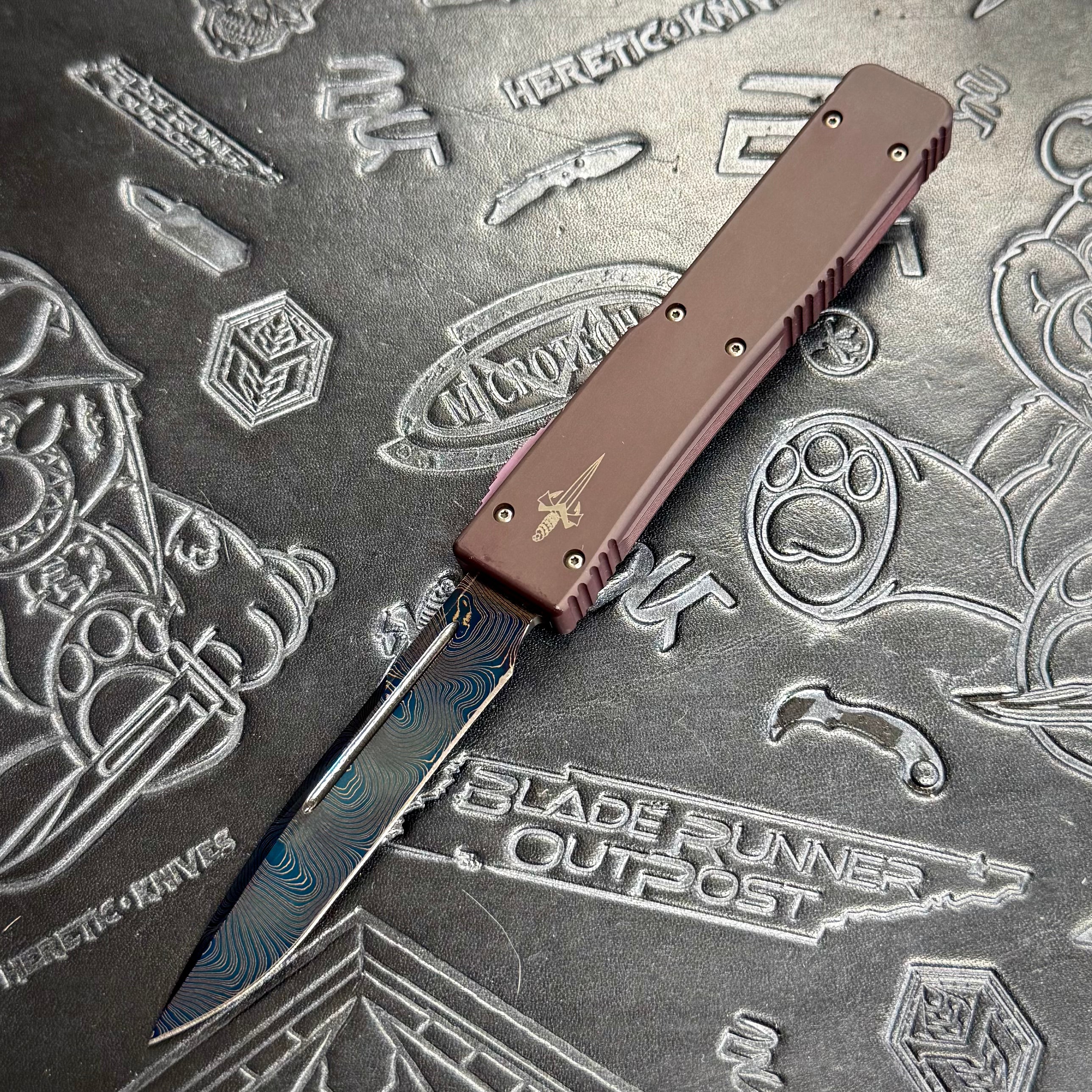 Marfione Custom “Elements” UT6 Ultratech set of 3 - Blue/Green/Red - Blue Damascus blades