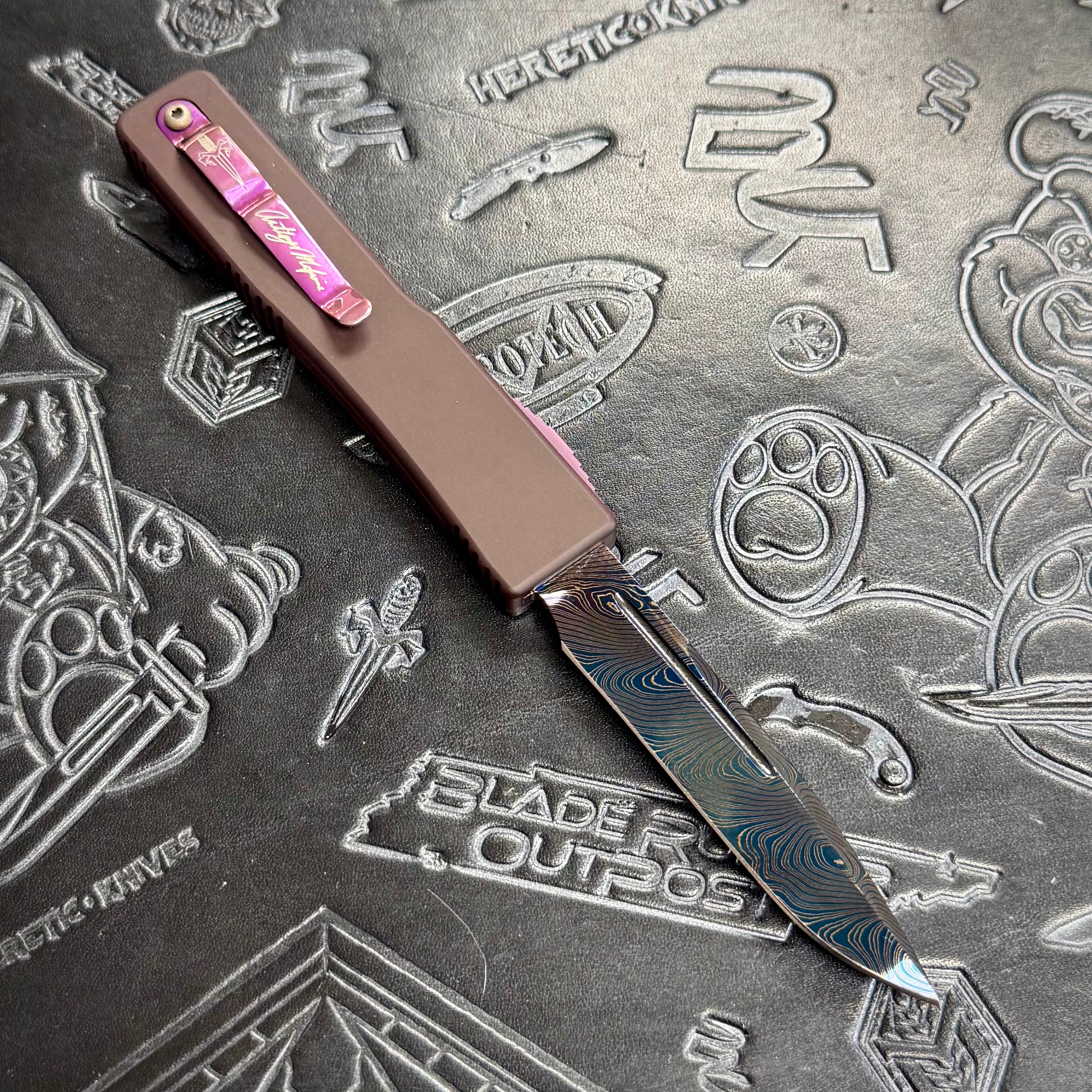 Marfione Custom “Elements” UT6 Ultratech set of 3 - Blue/Green/Red - Blue Damascus blades